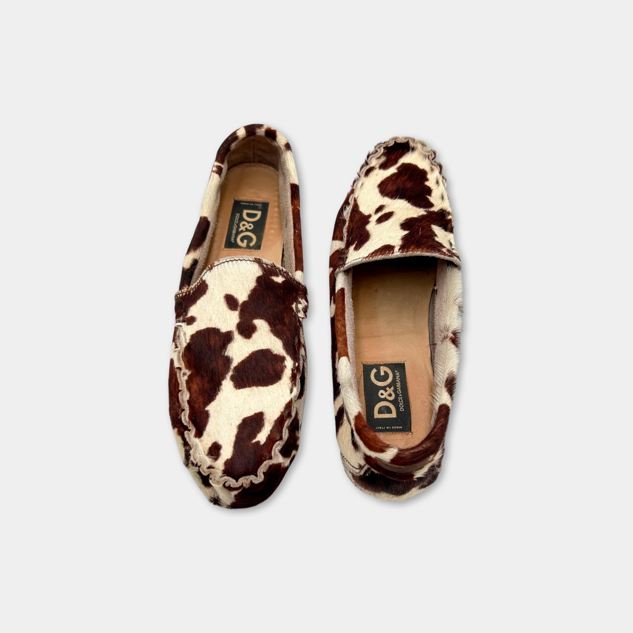 Dolce & Gabbana Pony Hair Cow Print Moccasins