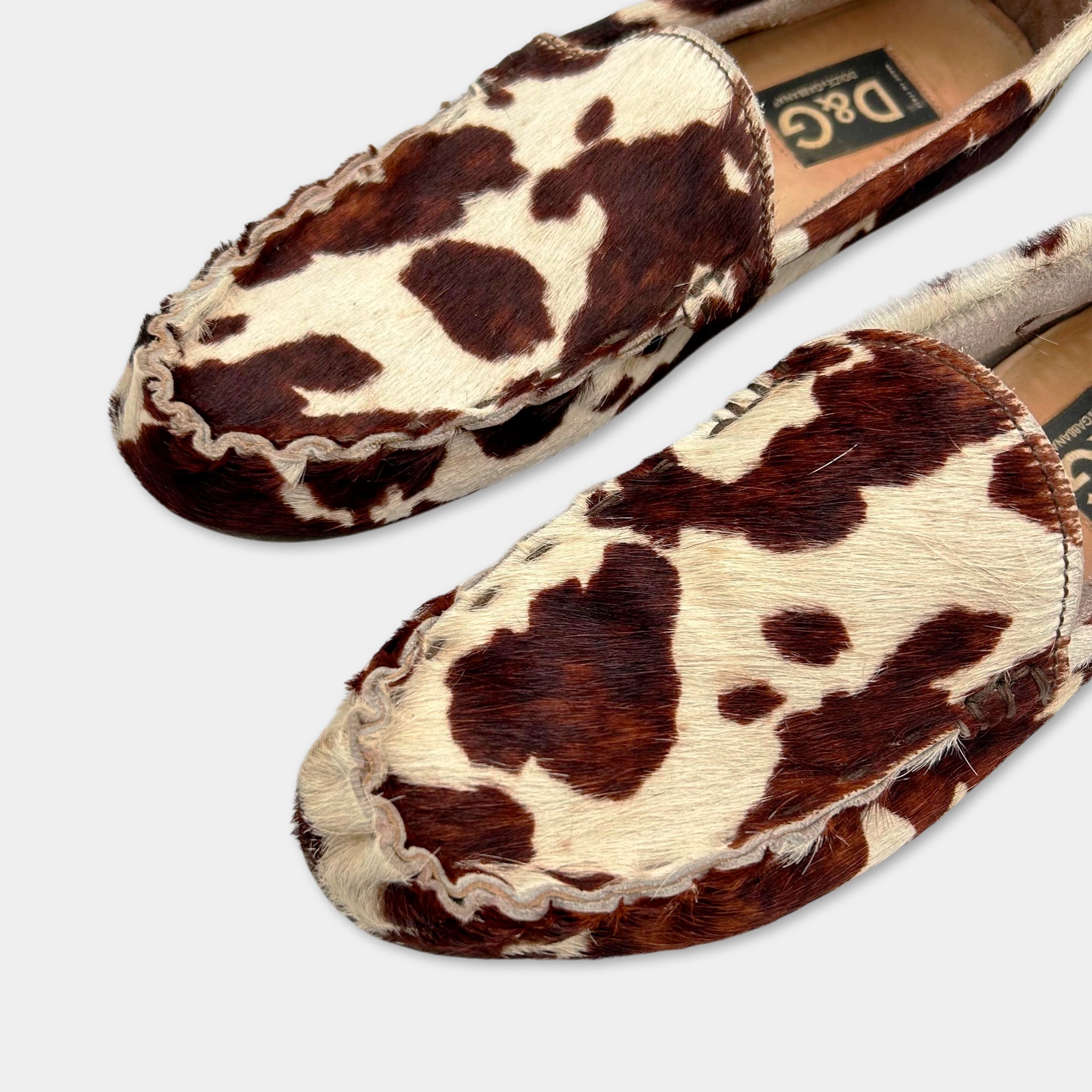 Dolce & Gabbana Pony Hair Cow Print Moccasins