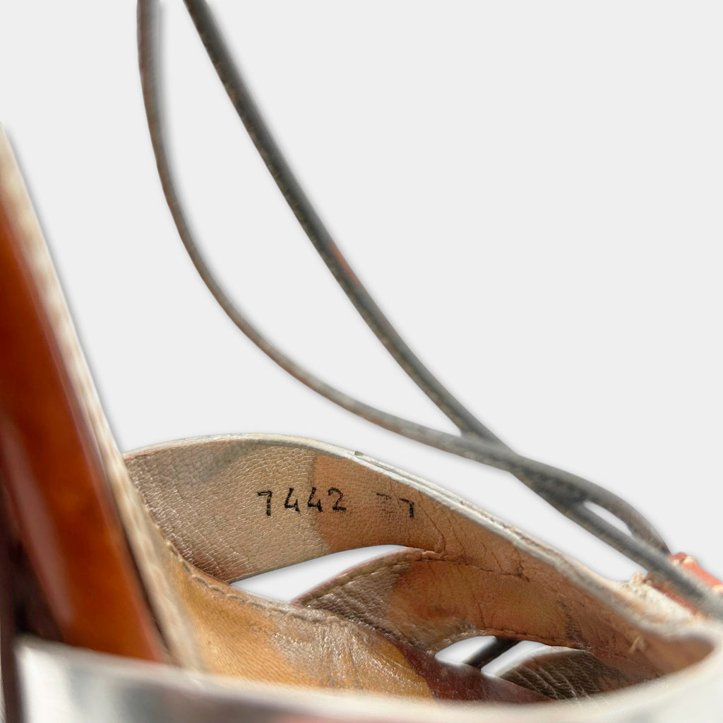 Dolce & Gabbana SS03 Silver Brown Leather Platform Ankle Strap Sandals