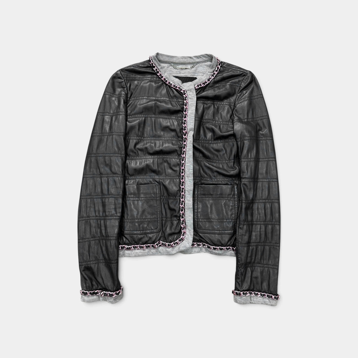 Dolce & Gabbana Chain Trim and Black Leather Jacket