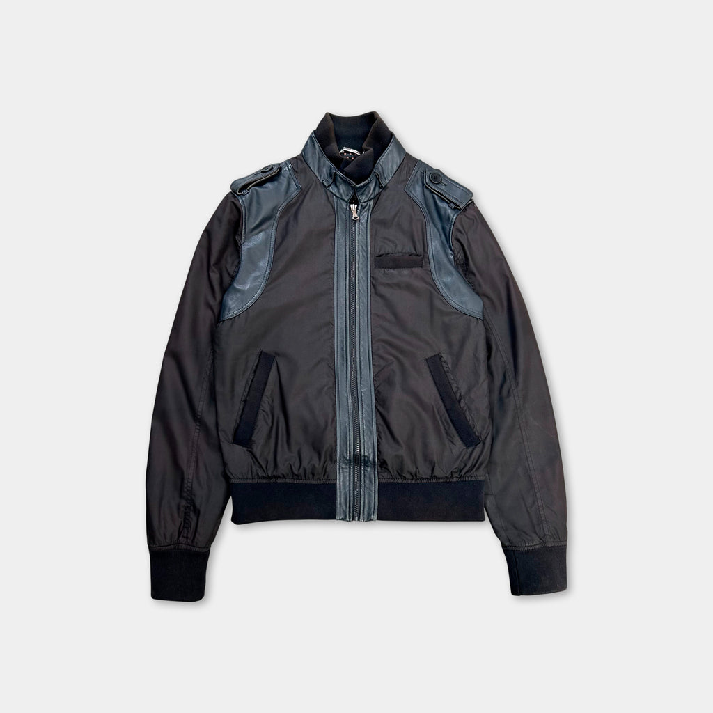 Dolce & Gabbana Nylon Leather Black Jacket