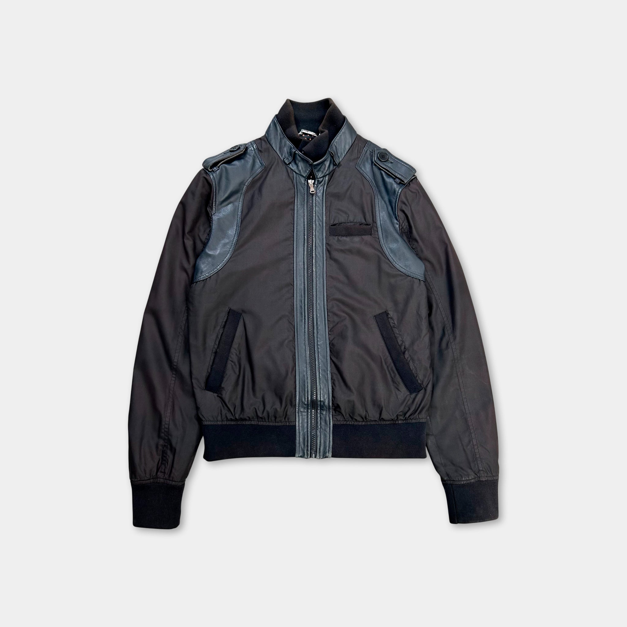 Dolce & Gabbana Nylon Leather Black Jacket