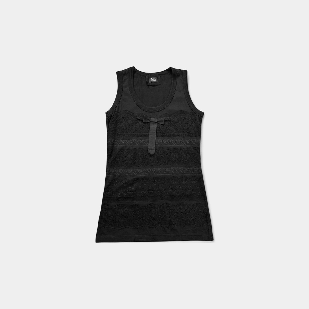 Dolce & Gabbana 2000s Lingerie Lace Bow Black Tank Top