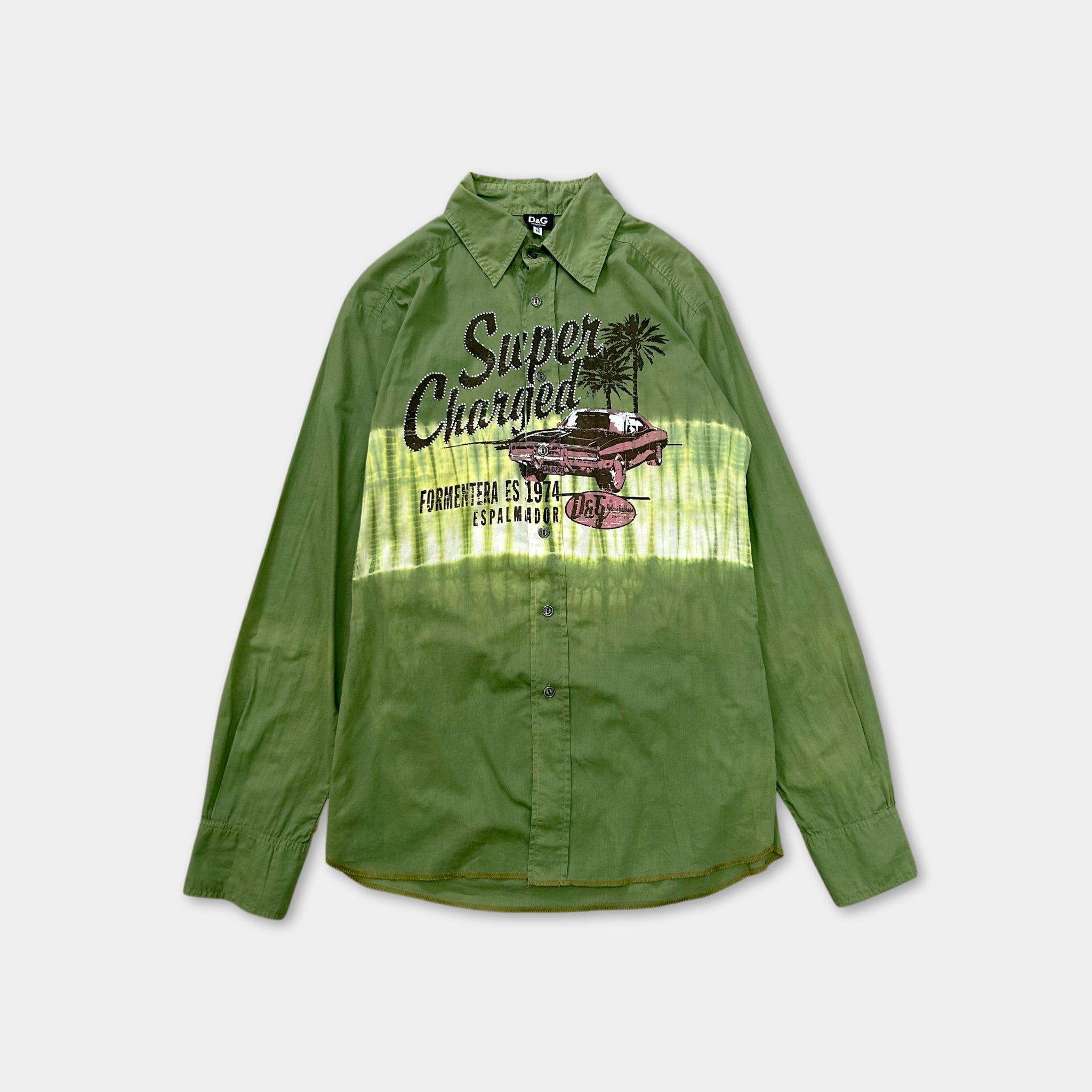 Dolce & Gabbana Green Tie-Dye Tropical Shirt