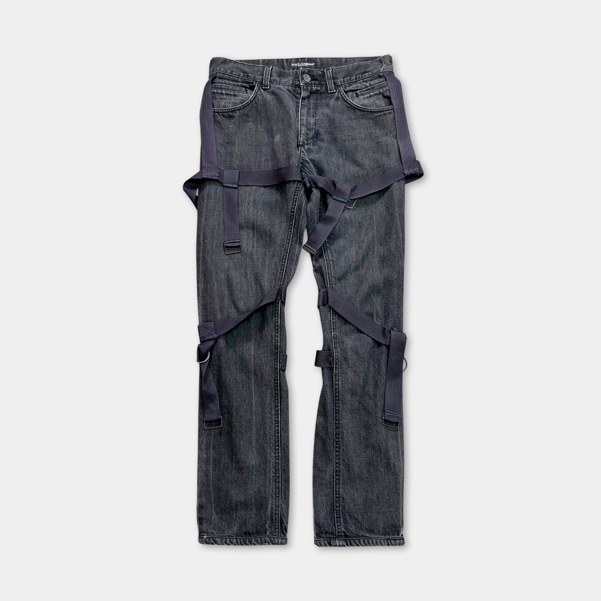 Dolce & Gabbana Bondage Straps Parachute Denim Pants