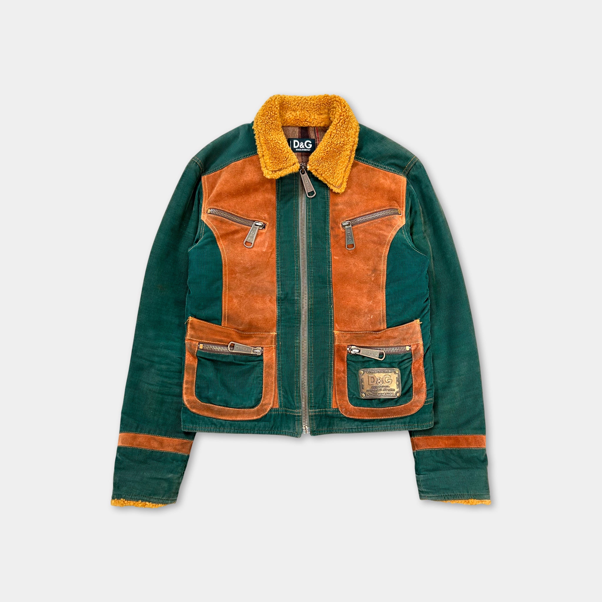 Dolce & Gabbana Corduroy Multi-Panel Fur Collar Jacket