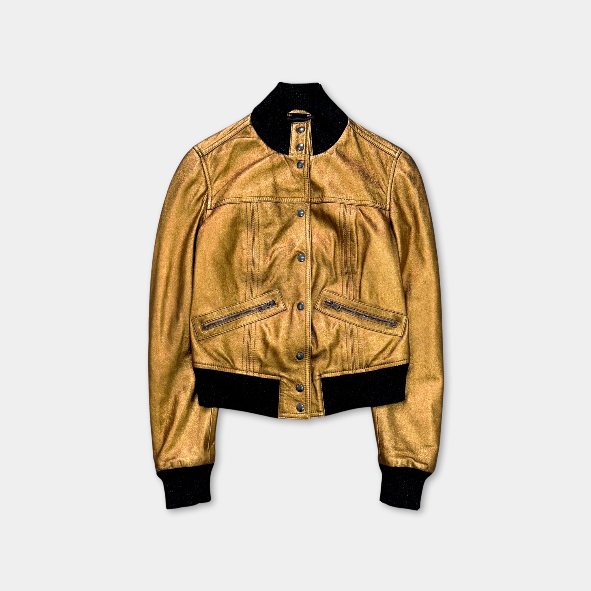 Dolce & Gabbana Metallic Gold Leather Bomber Jacket