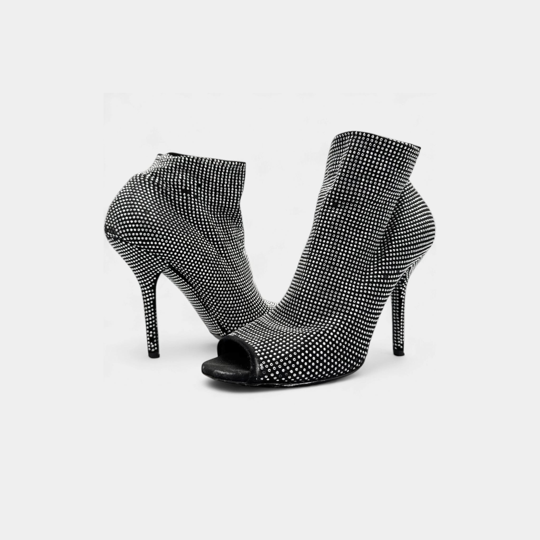 Dolce & Gabbana Crystal Embellished Peep-Toe Sock Ankle Boots