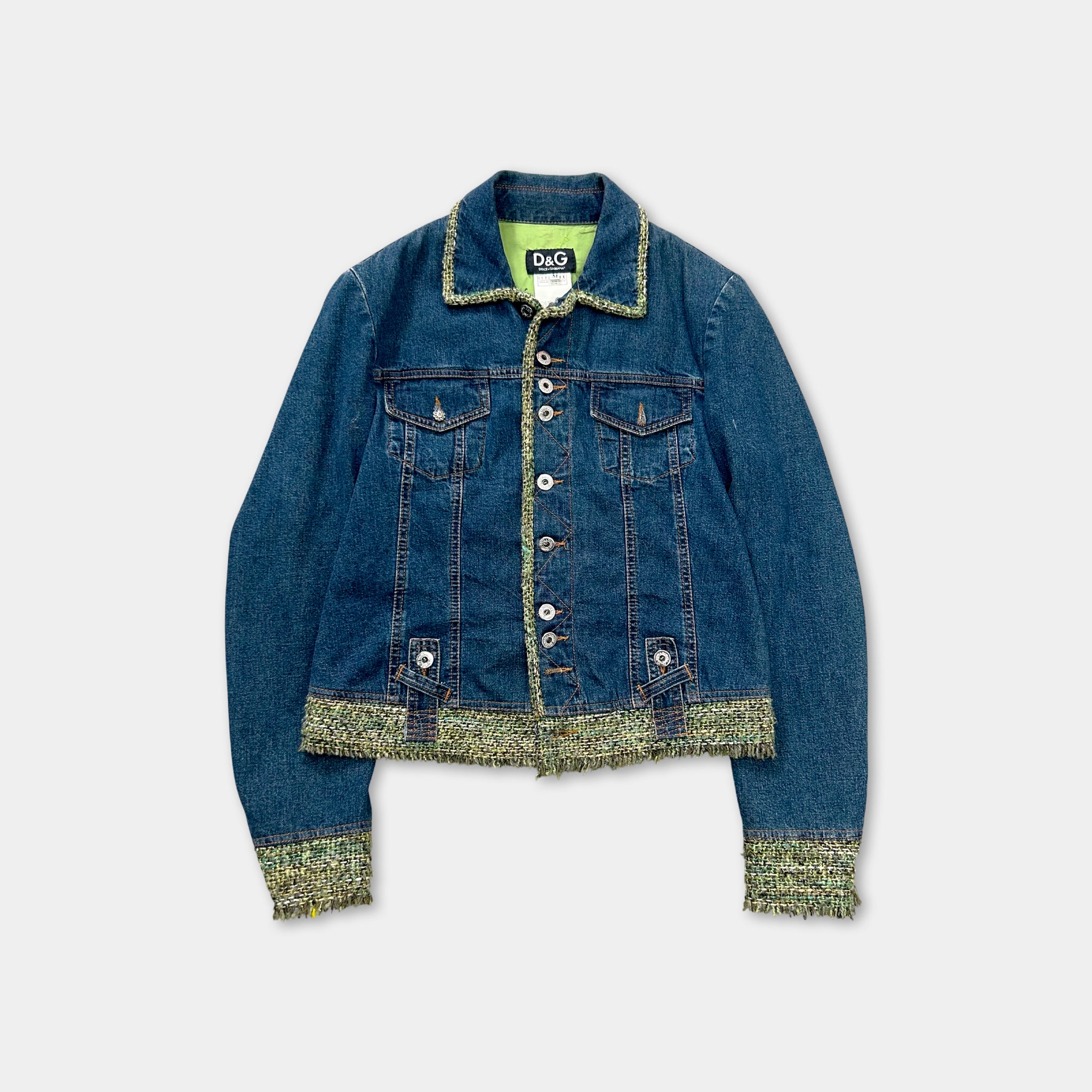 Dolce & Gabbana Denim Blue Denim Jacket with Green Tweed