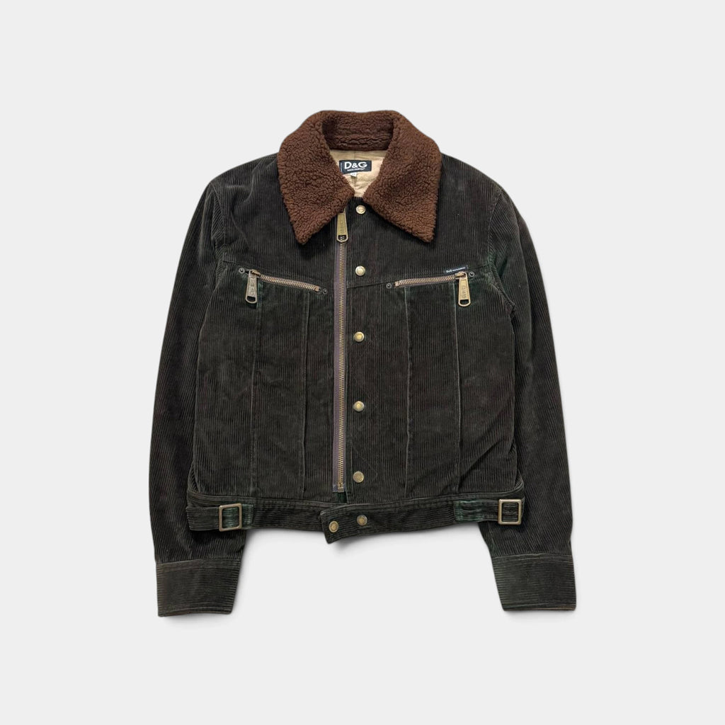 Dolce & Gabbana 2000s Brown Corduroy Shearling Collar Jacket
