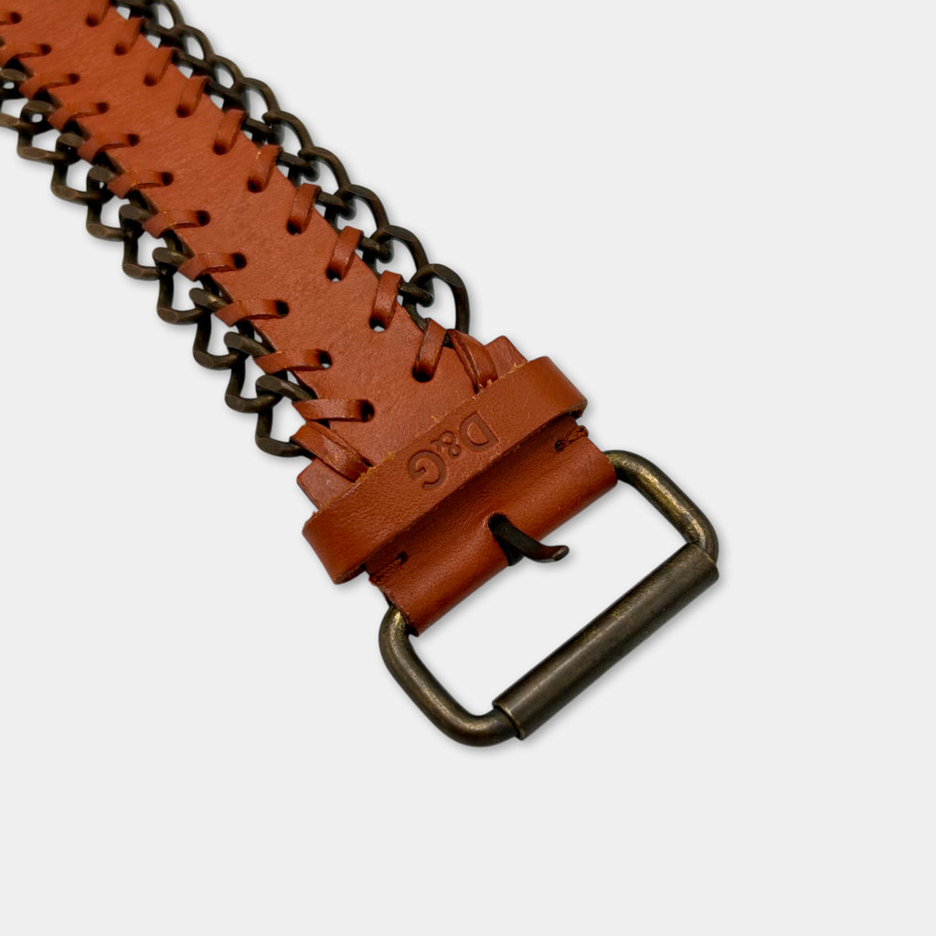 Dolce & Gabbana 2005 Leather and Silver Chain-Link Bangle