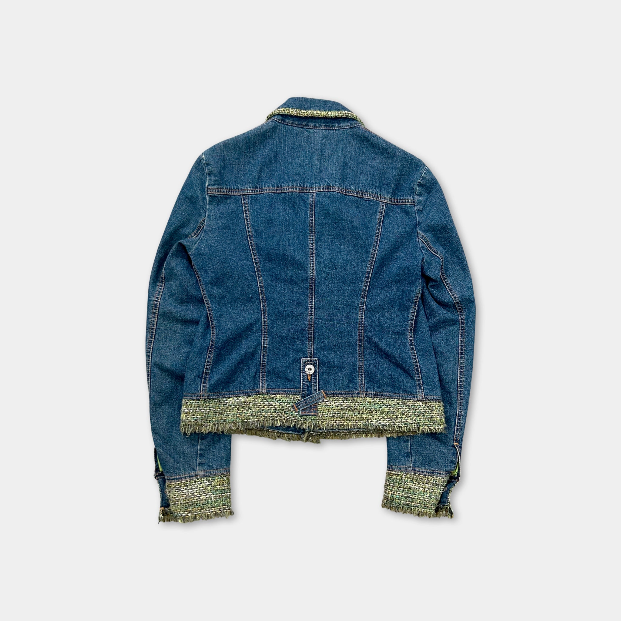 Dolce & Gabbana Denim Blue Denim Jacket with Green Tweed