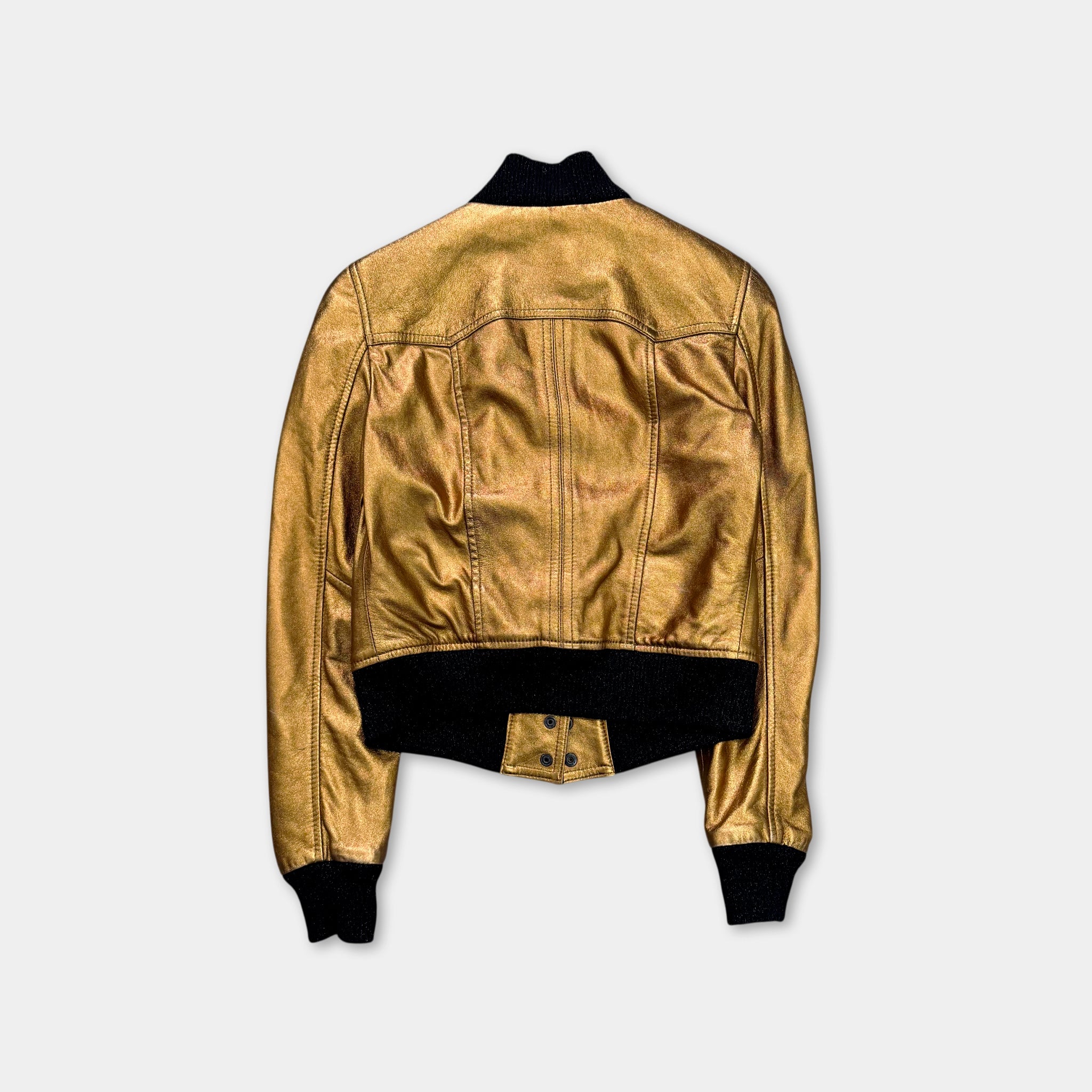 Dolce & Gabbana Metallic Gold Leather Bomber Jacket