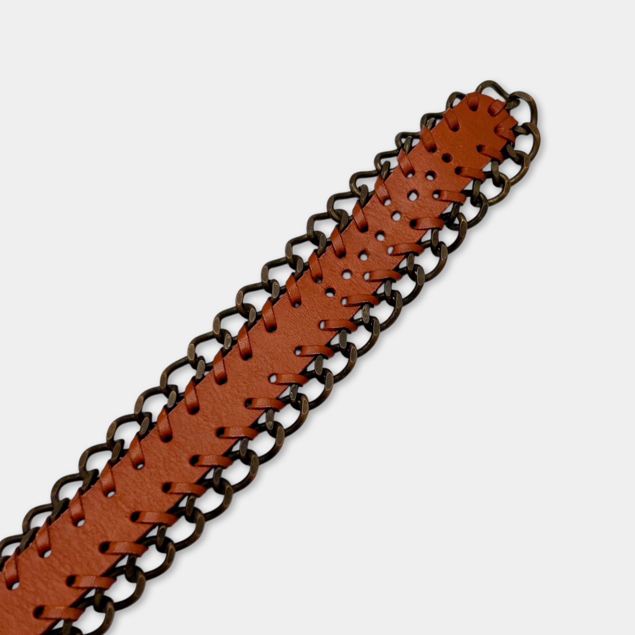 Dolce & Gabbana 2005 Leather and Silver Chain-Link Bangle