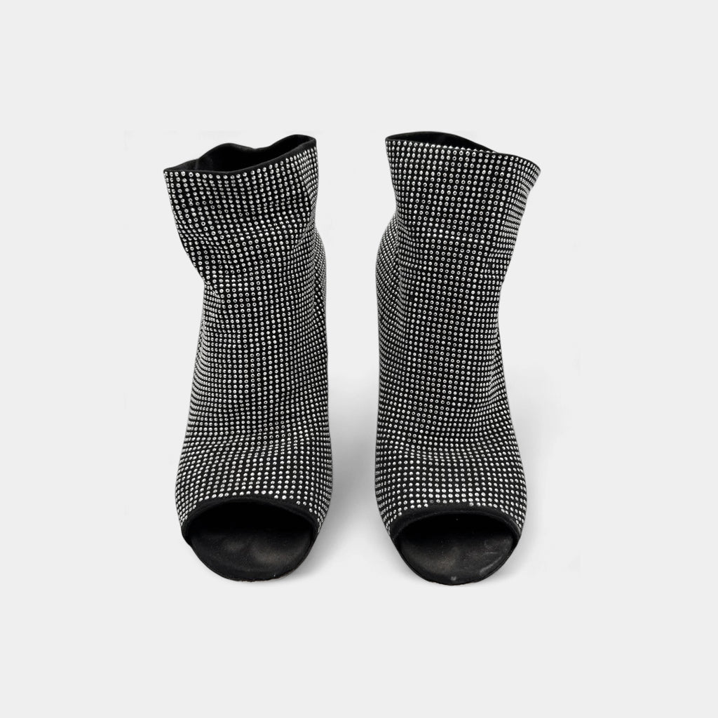 Dolce & Gabbana Crystal Embellished Peep-Toe Sock Ankle Boots