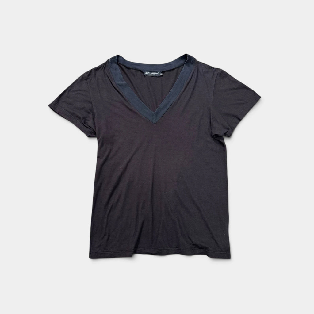 Dolce & Gabbana Black Deep V-Neck Contrast Collar T-Shirt