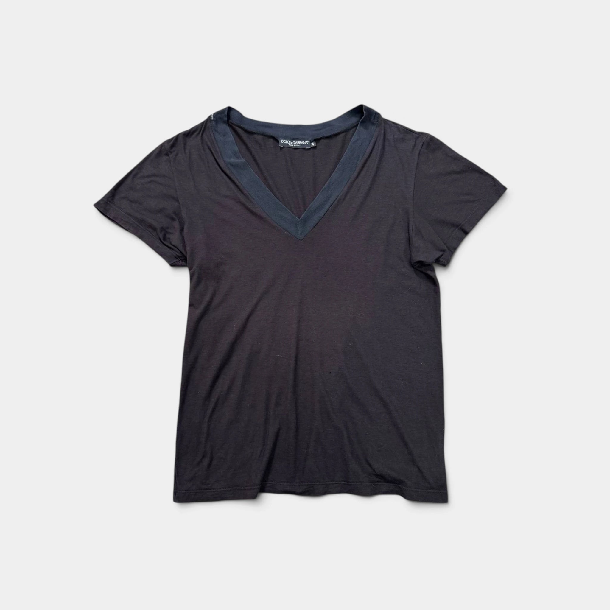 Dolce & Gabbana Black Deep V-Neck Contrast Collar T-Shirt