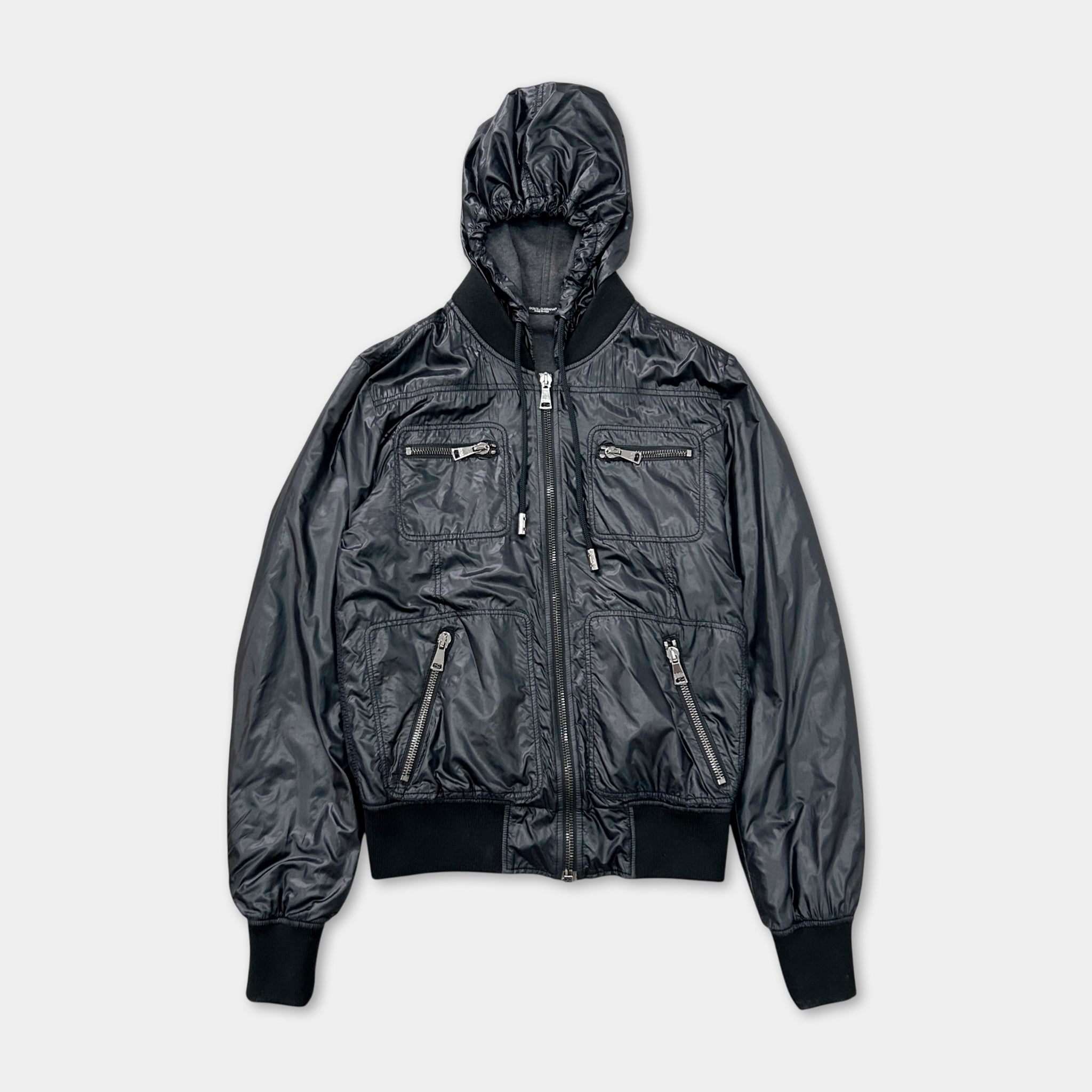 Dolce & Gabbana Utilitarian Navy Blue Hooded Bomber Jacket