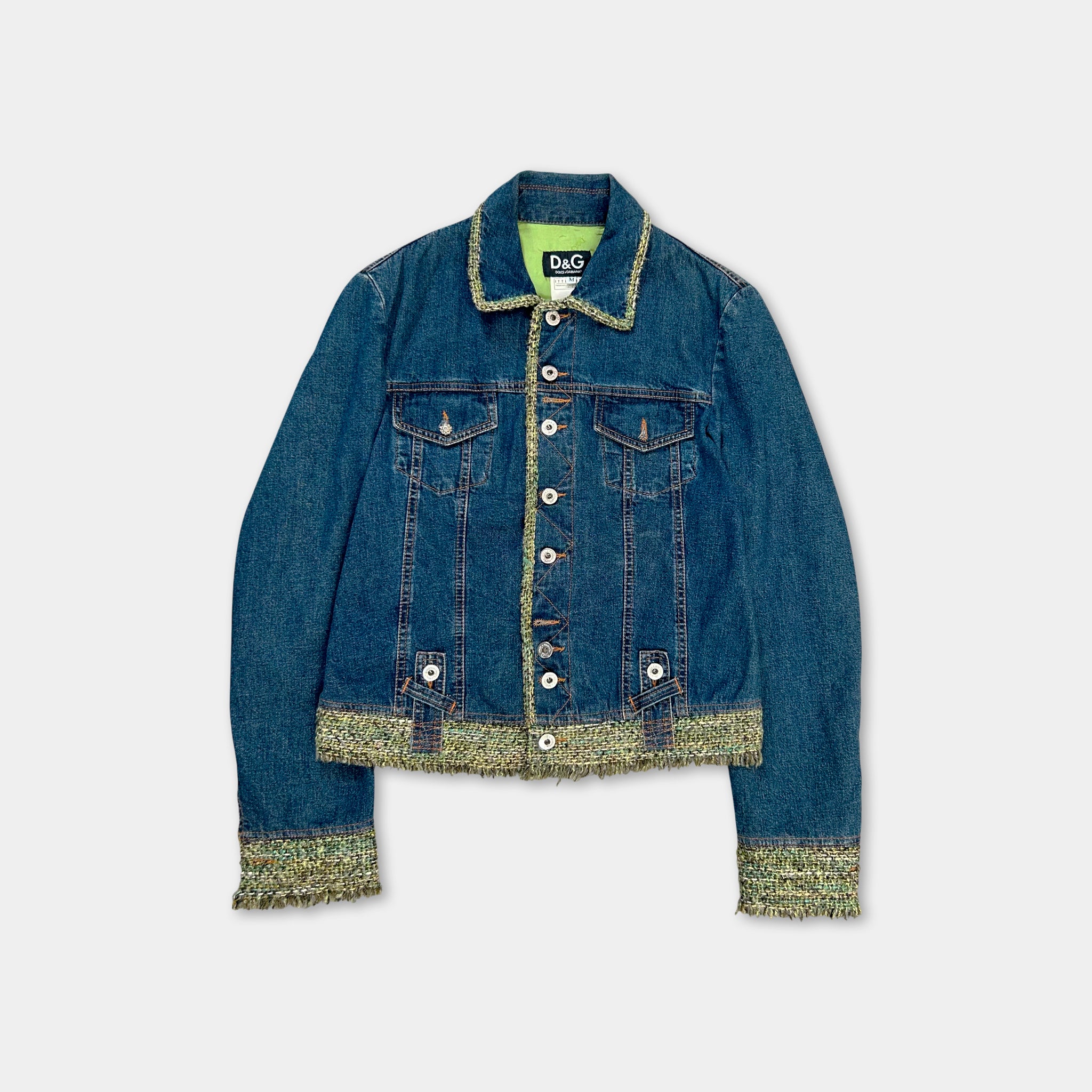 Dolce & Gabbana Green Tweed Denim Jacket