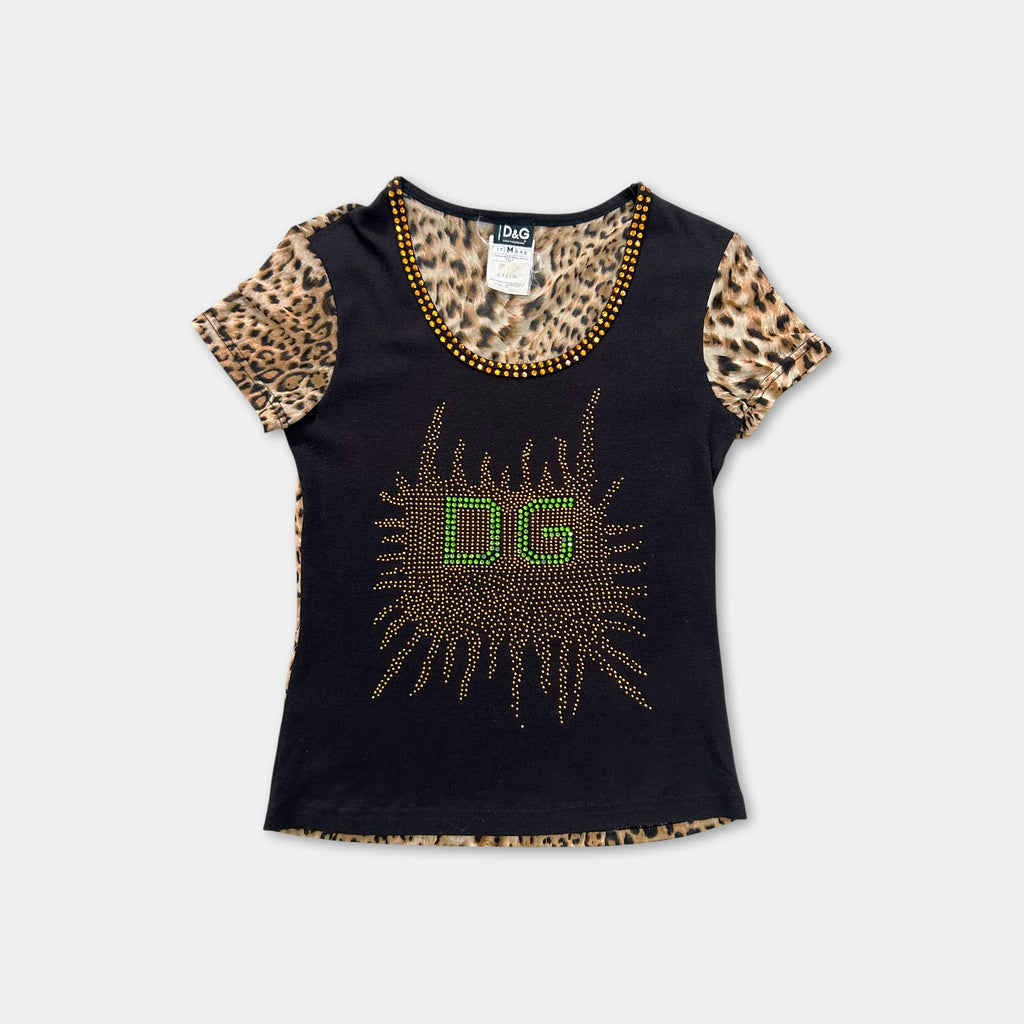 Dolce & Gabbana 2000s Rhinestone Leopard Tee