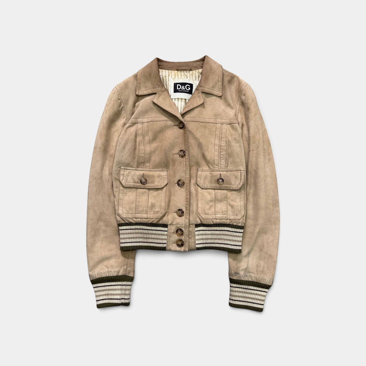 Dolce & Gabbana Beige Suede Cargo Varsity Jacket