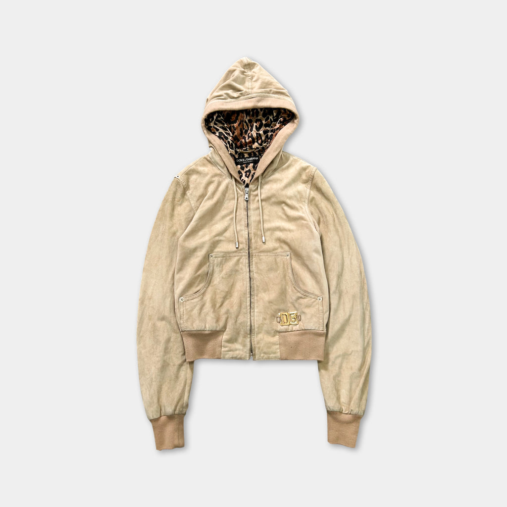 Dolce & Gabbana 2000s Cropped Camel Beige Suede Zip Hoodie