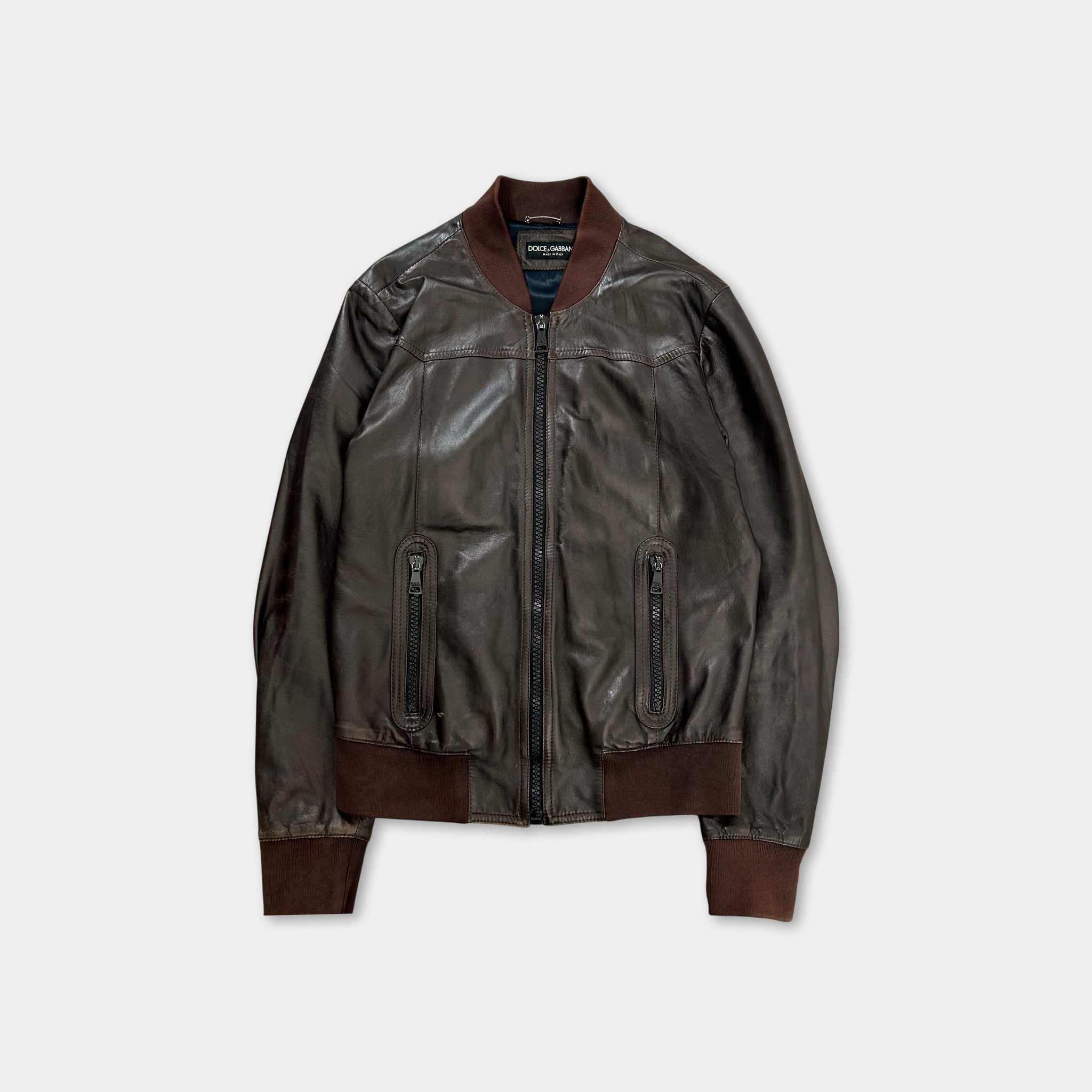 Dolce & Gabbana Brown Leather Bomber Jacket