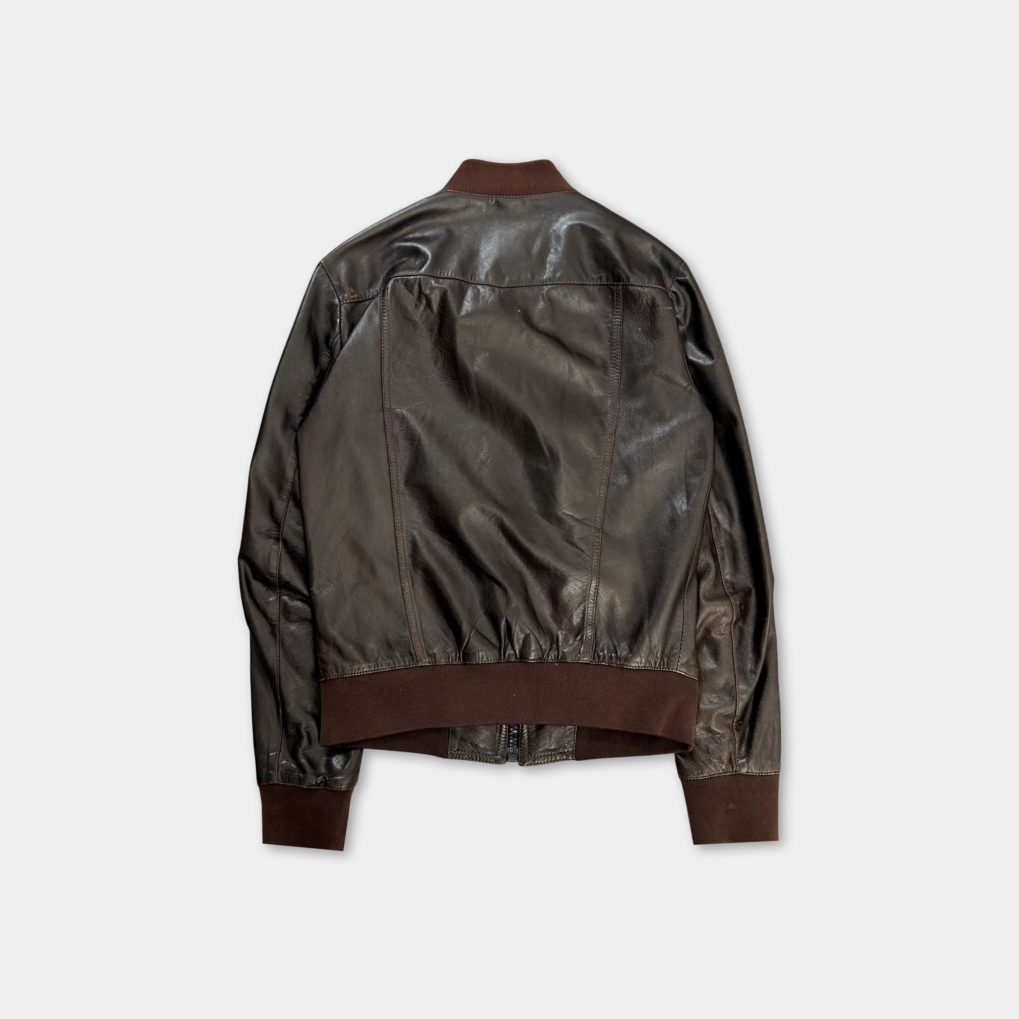 Dolce & Gabbana Brown Leather Bomber Jacket