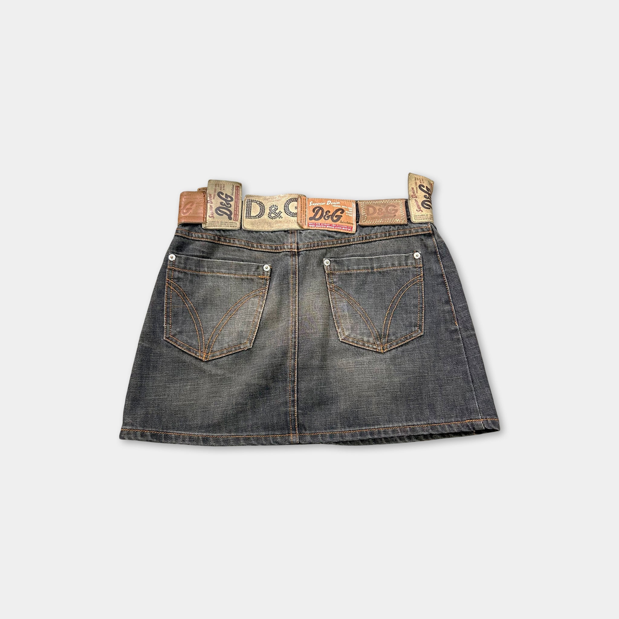 Dolce & Gabbana 2000's Leather Patchwork Denim Skirt