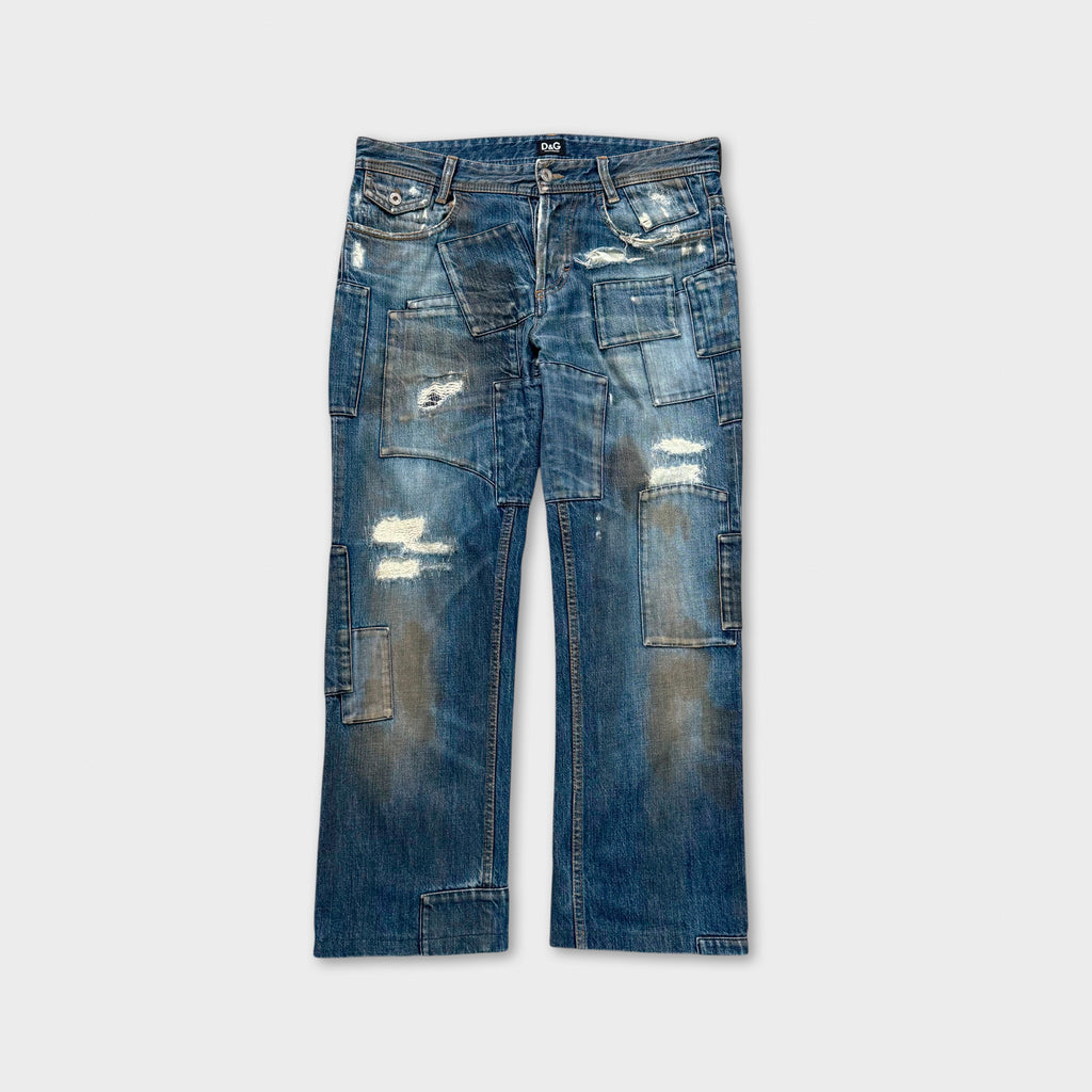 Dolce & Gabbana Distressed Patchwork Mud-Wash Jeans