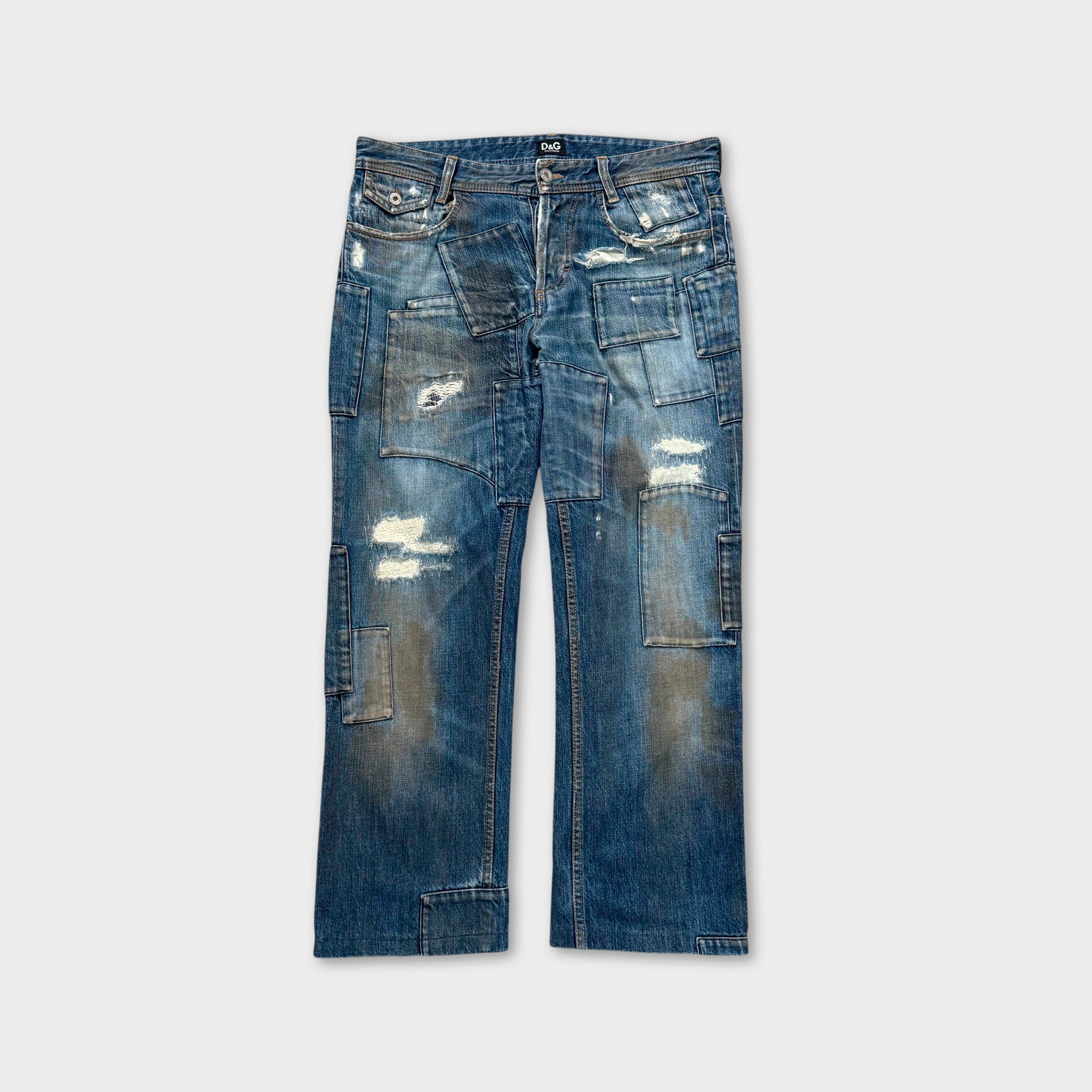 Dolce & Gabbana Distressed Patchwork Mud-Wash Jeans
