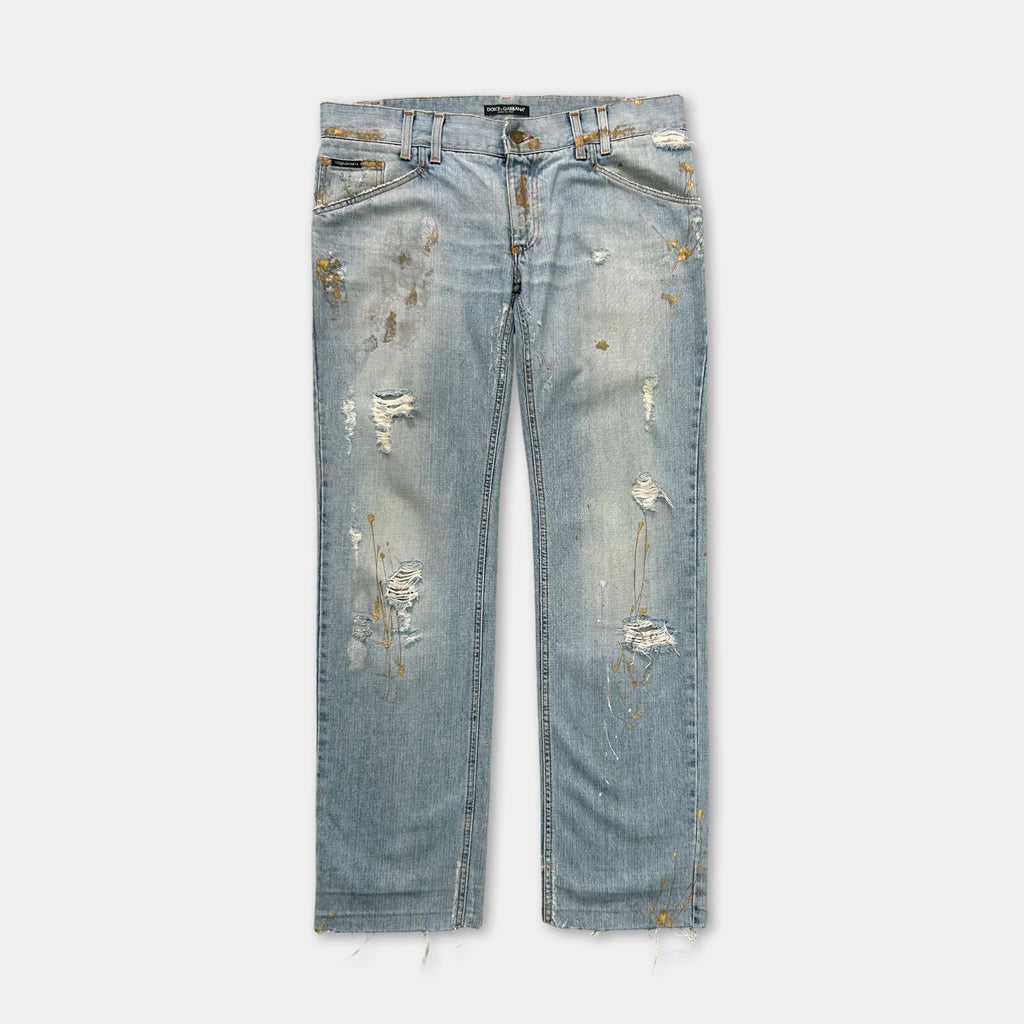 Dolce & Gabbana Gold Paint Splatter Denim Jeans