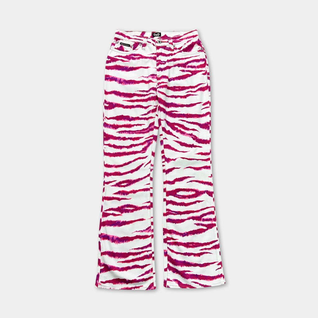 Dolce & Gabbana Pink Zebra Print Flare Jeans