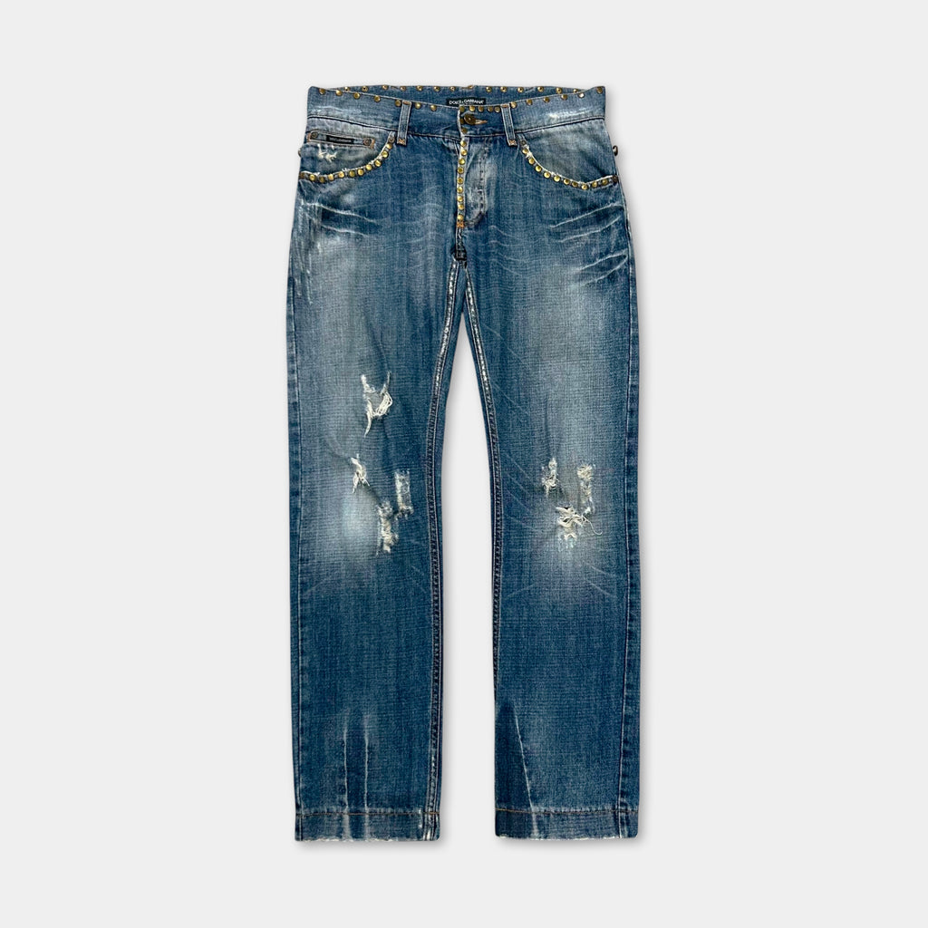 2000's Dolce & Gabbana Straight Leg Studded Denim Jeans