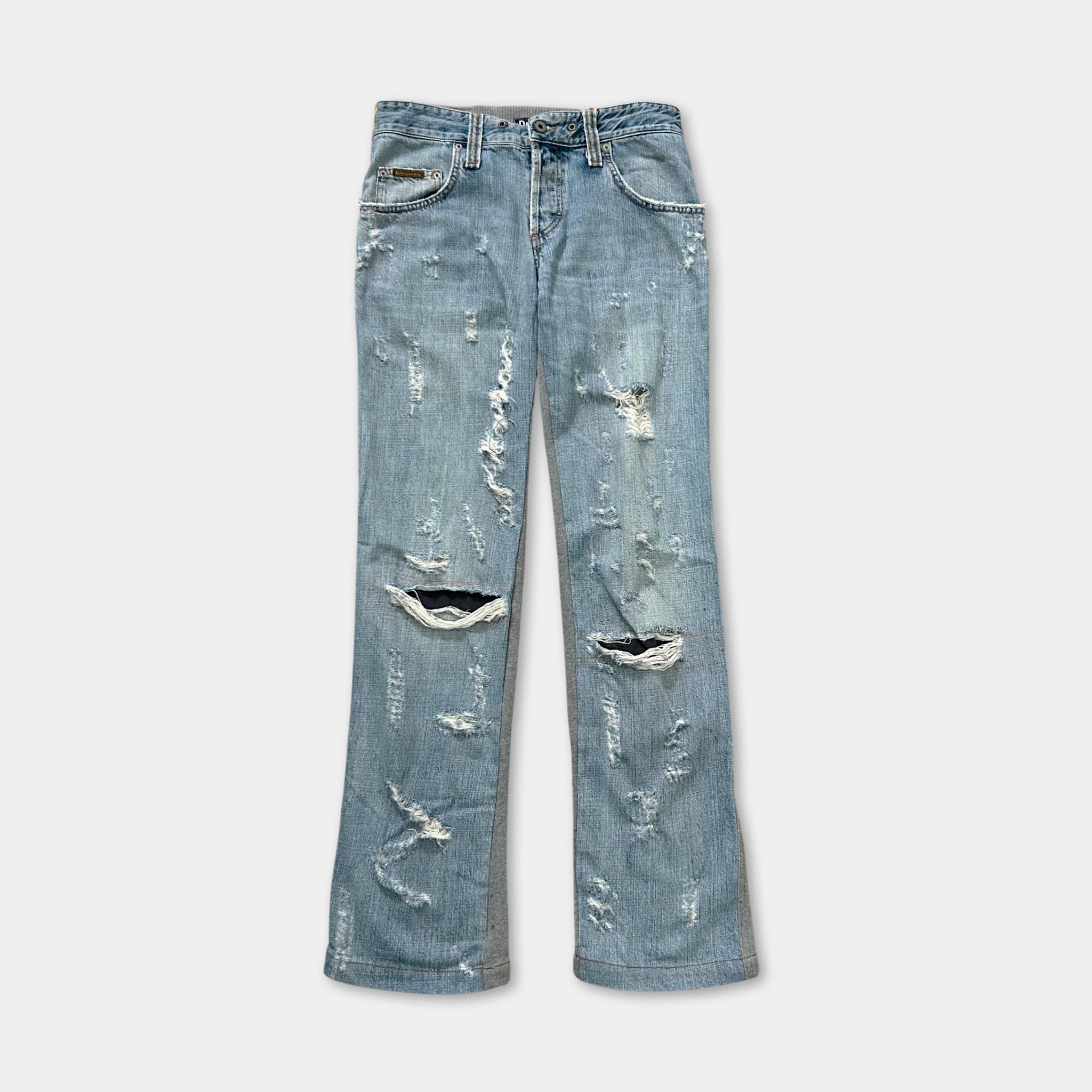 Dolce & Gabbana Hybrid Distressed Denim and Fleece Pants