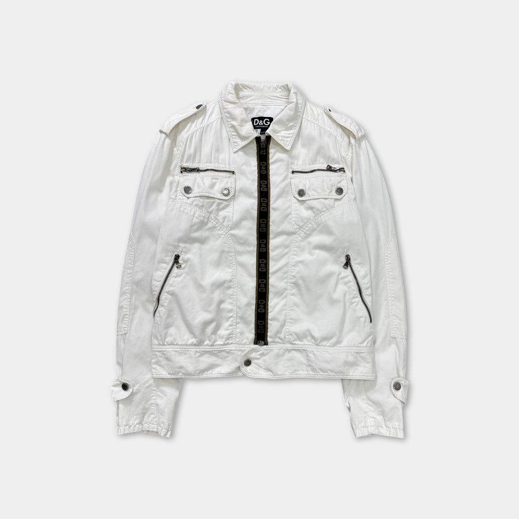 Dolce & Gabbana White Multi-Pocket Aviator Utility Jacket