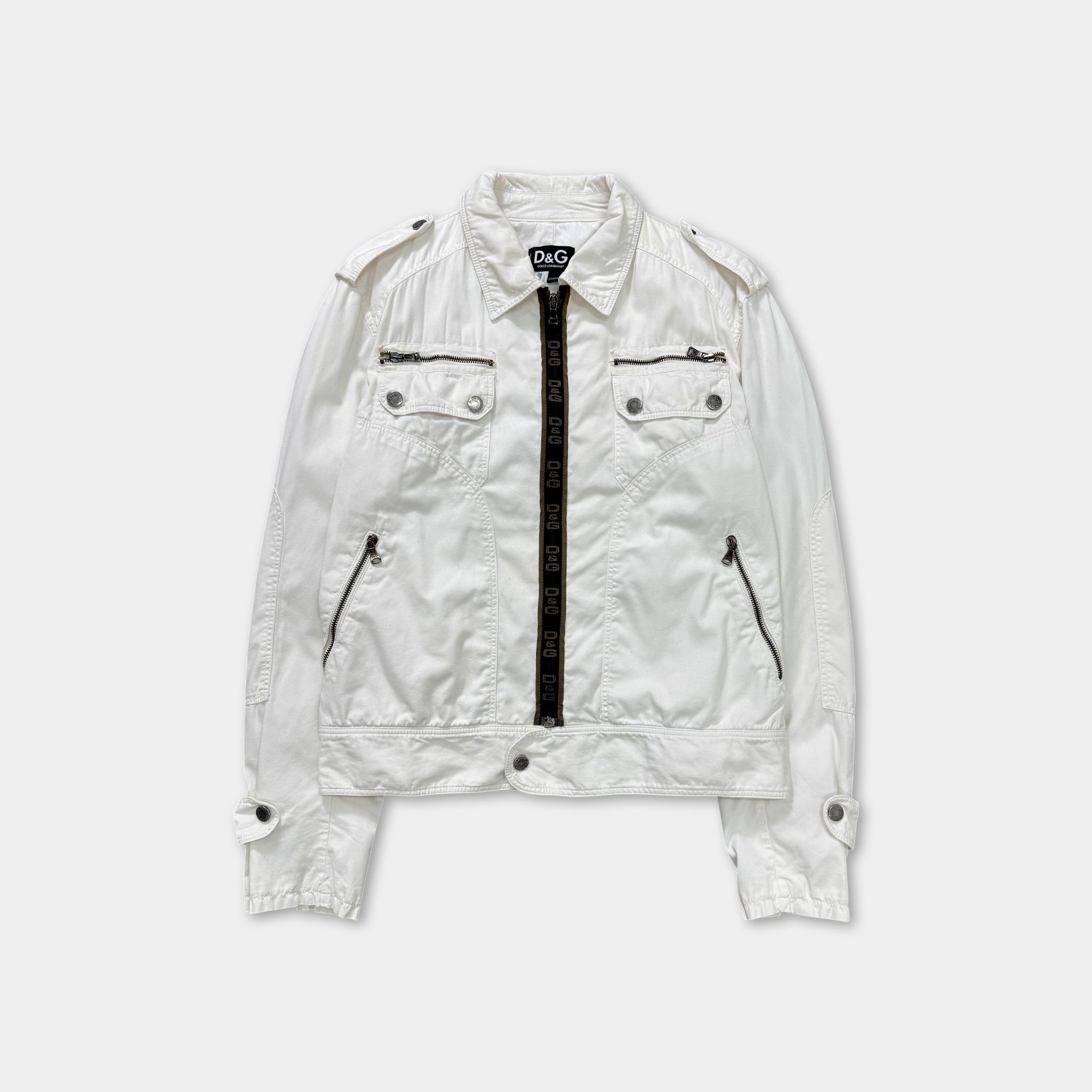 Dolce & Gabbana White Multi-Pocket Aviator Utility Jacket