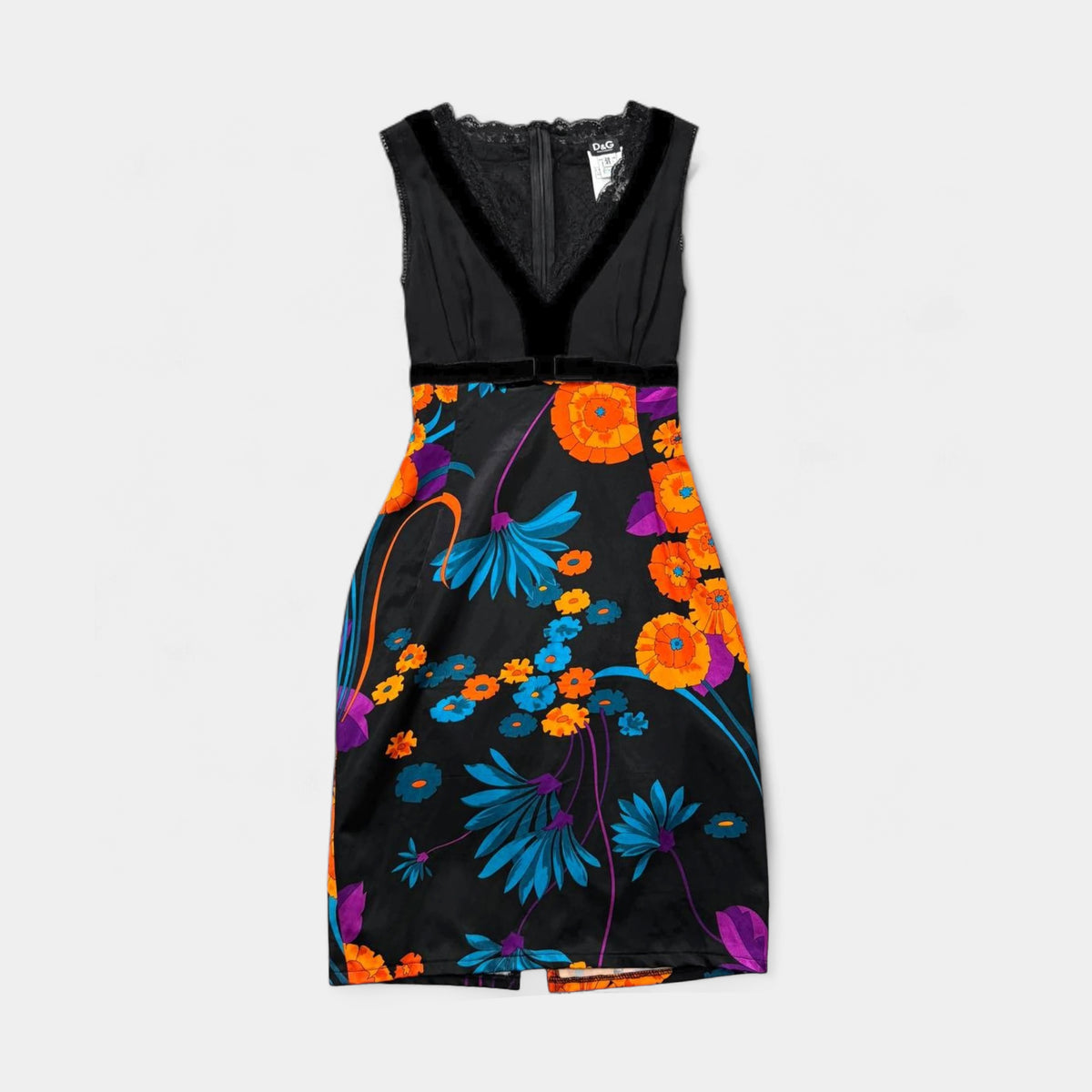 Dolce & Gabbana Floral Satin Lace-Trim Cocktail Dress