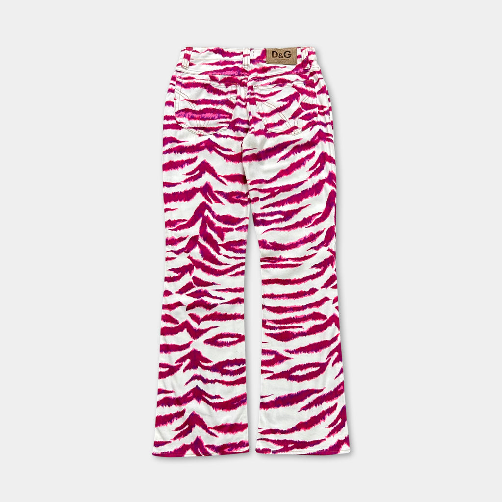 Dolce & Gabbana Pink Zebra Print Flare Jeans