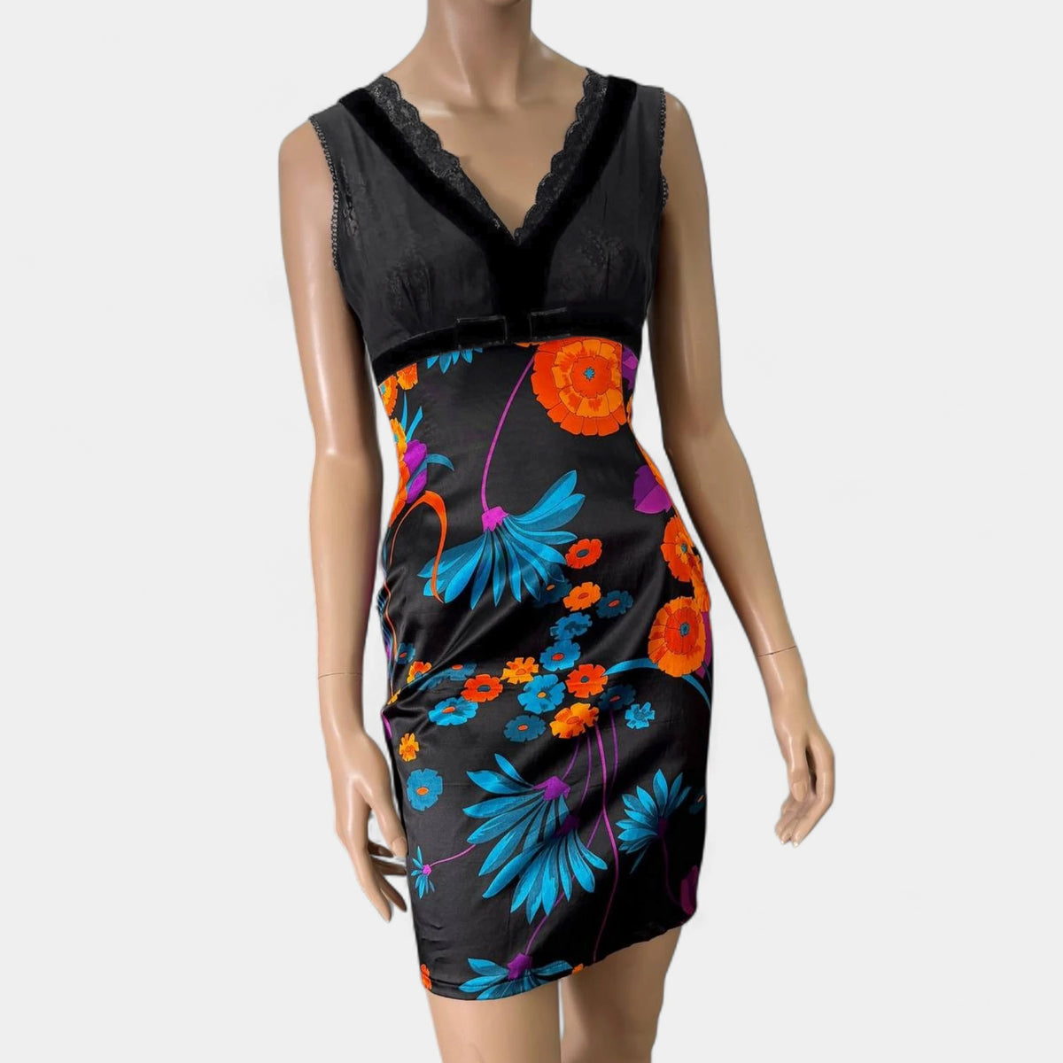 Dolce & Gabbana Floral Satin Lace-Trim Cocktail Dress