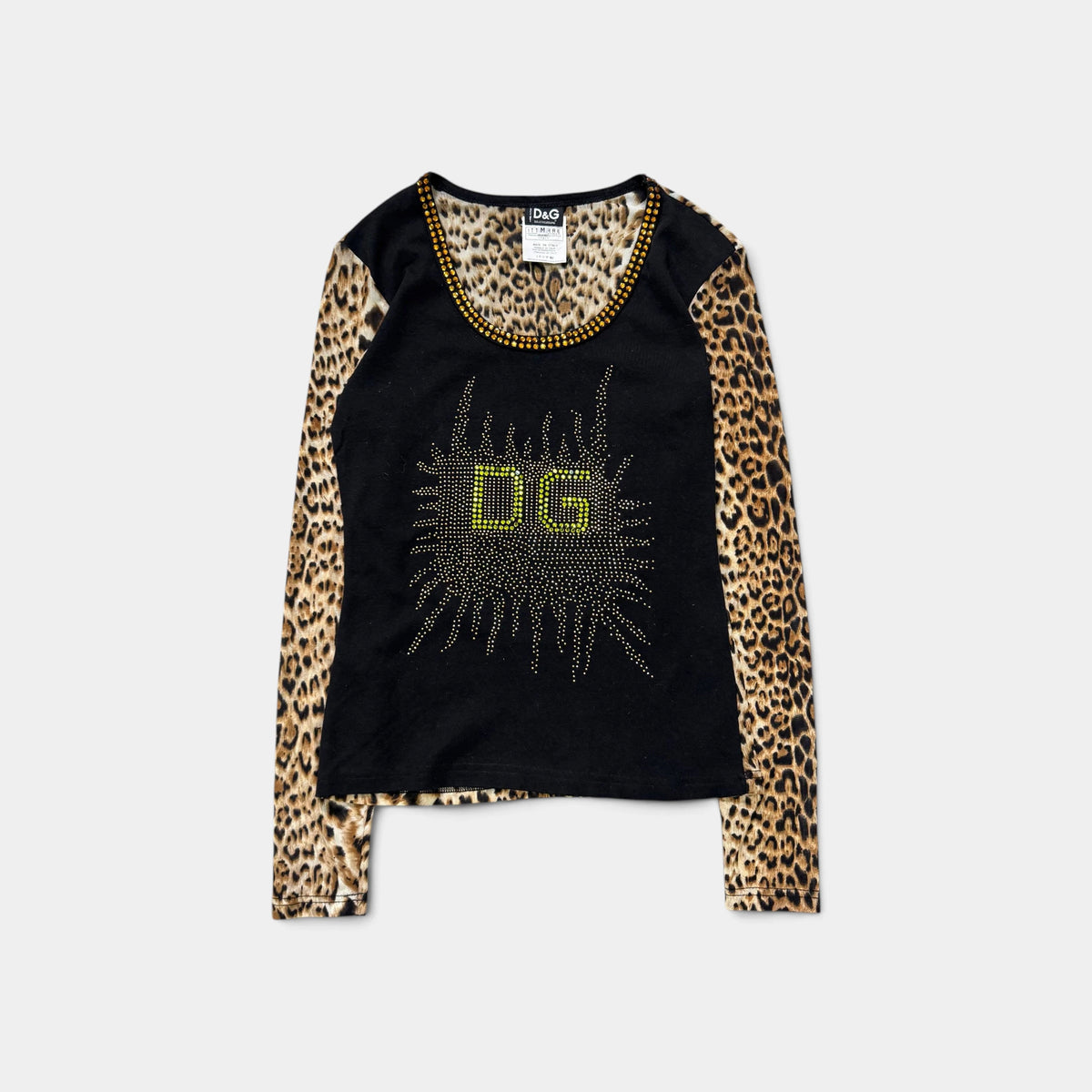 Dolce & Gabbana 2000s Leopard Rhinestone Long Sleeve T-shirt