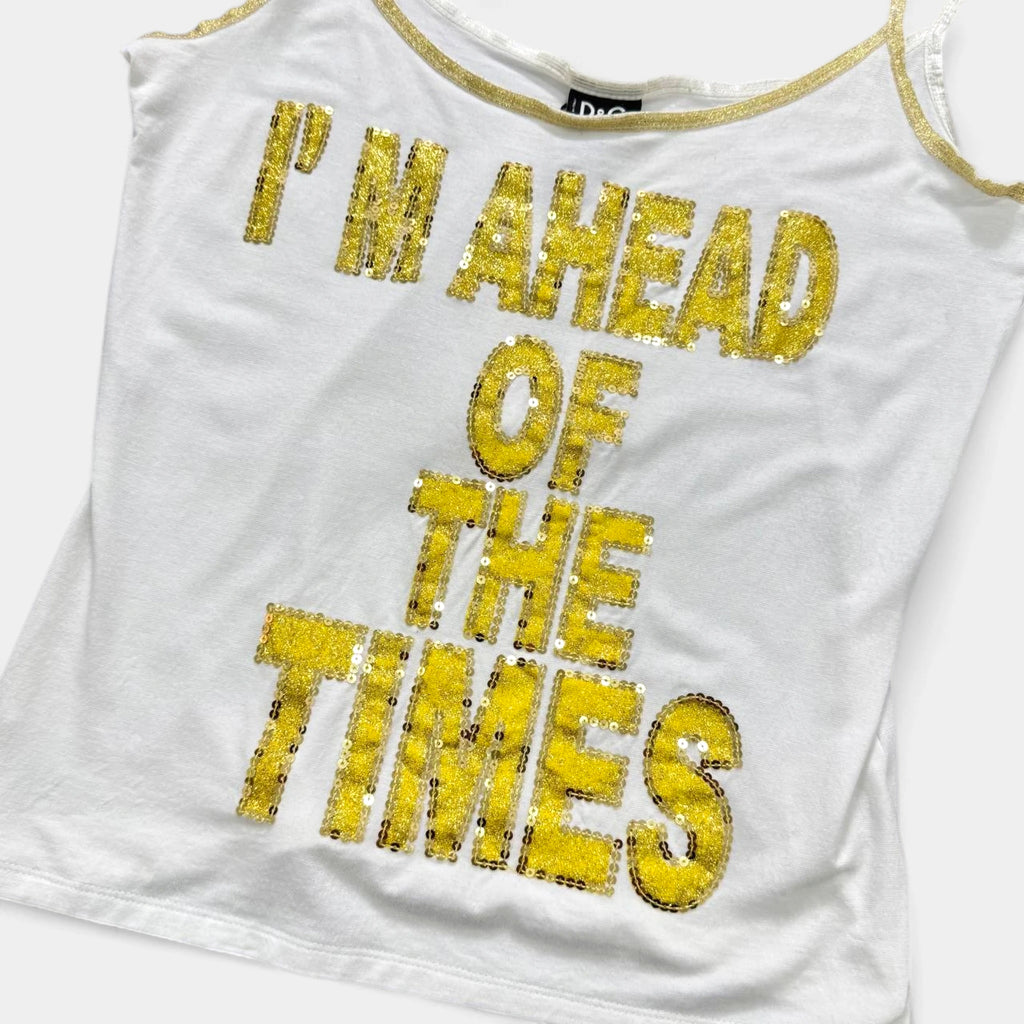 Dolce & Gabbana 2000s 'I'm Ahead of the Times' Gold Sequin Tank Top