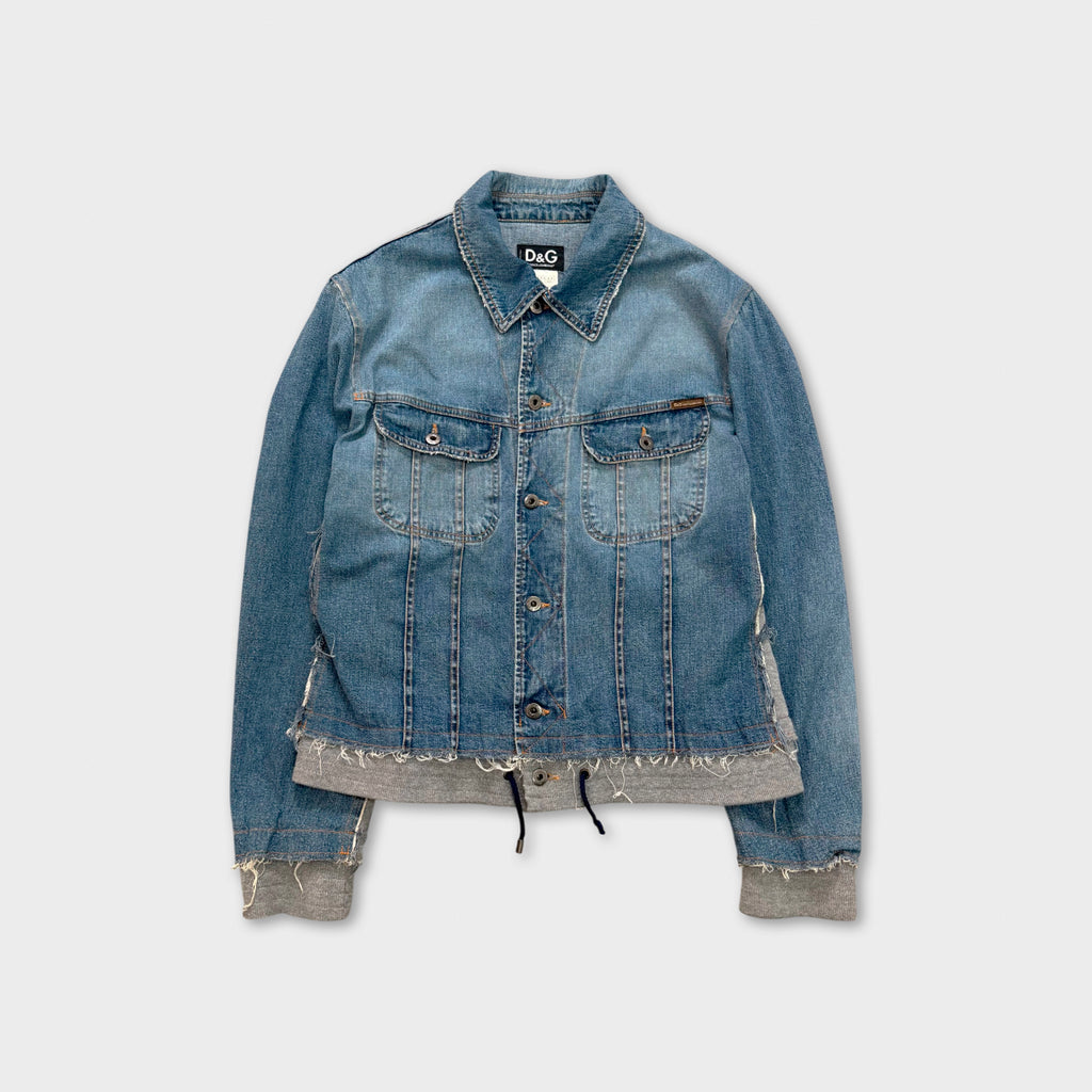 Dolce & Gabbana "Feel Energetic" Deconstructed Denim Hoodie Jacket