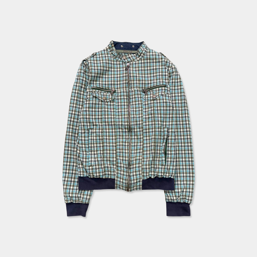 Dolce & Gabbana D&G Teal Plaid Multi-Pocket Bomber Jacket