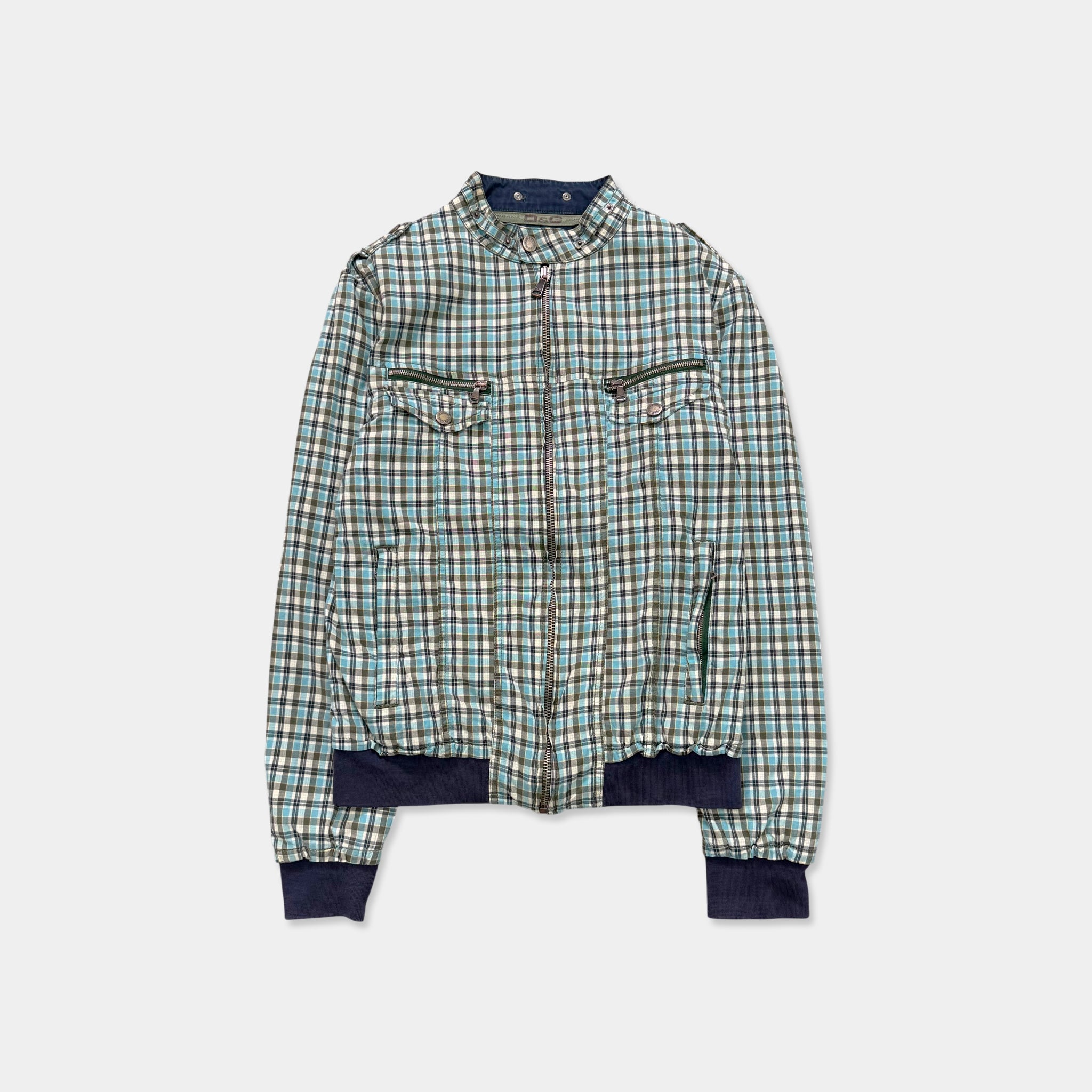Dolce & Gabbana D&G Teal Plaid Multi-Pocket Bomber Jacket