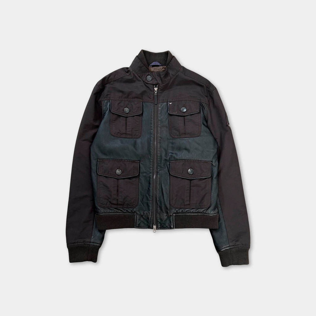 Armani Jeans Leather Nylon Multipocket Cargo Jacket