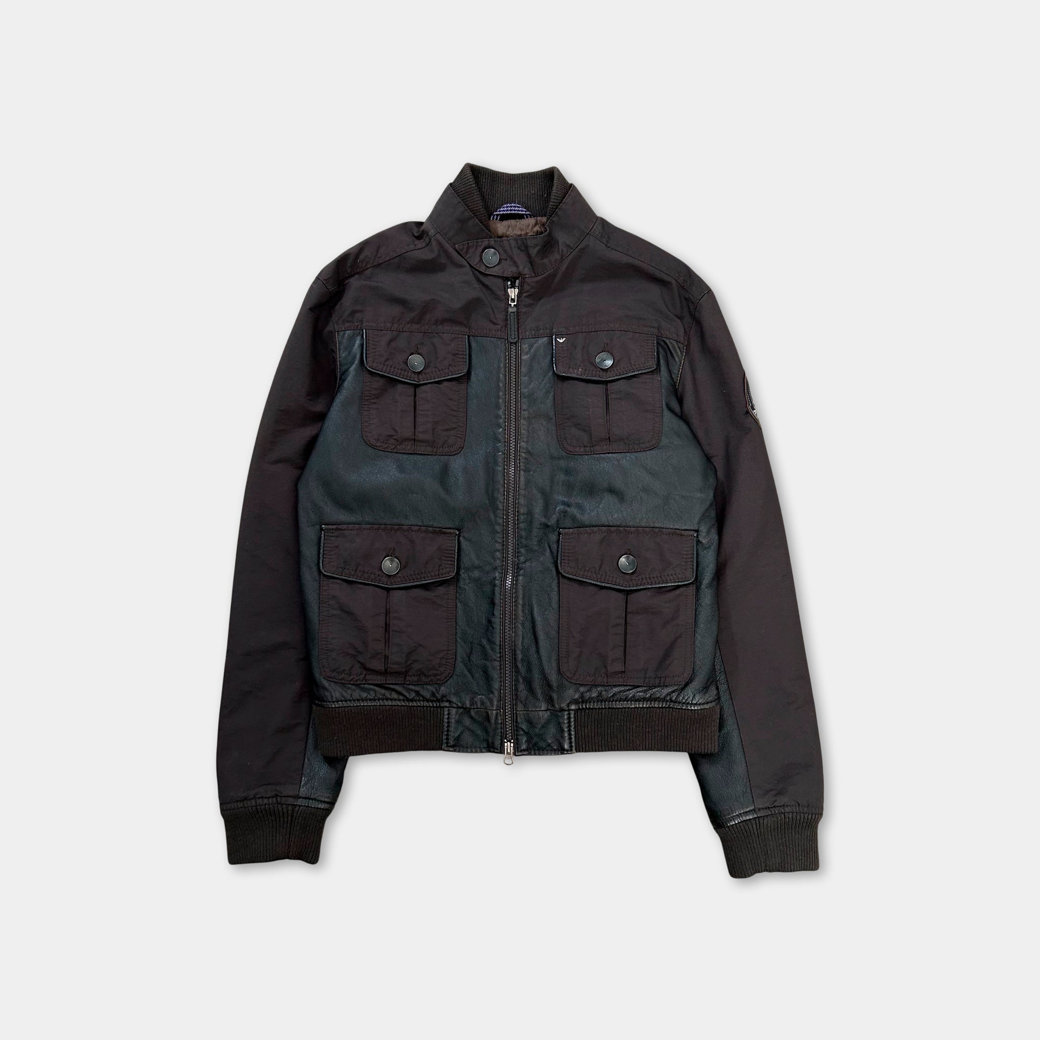 Armani Jeans Leather Nylon Multipocket Cargo Jacket