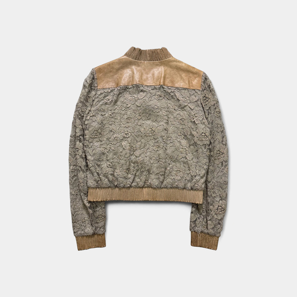Dolce & Gabbana Floral Lace & Leather Trim Bomber Jacket