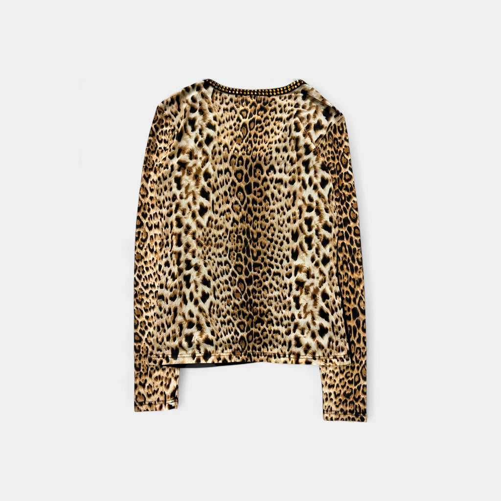 Dolce & Gabbana 2000s Leopard Rhinestone Long Sleeve T-shirt