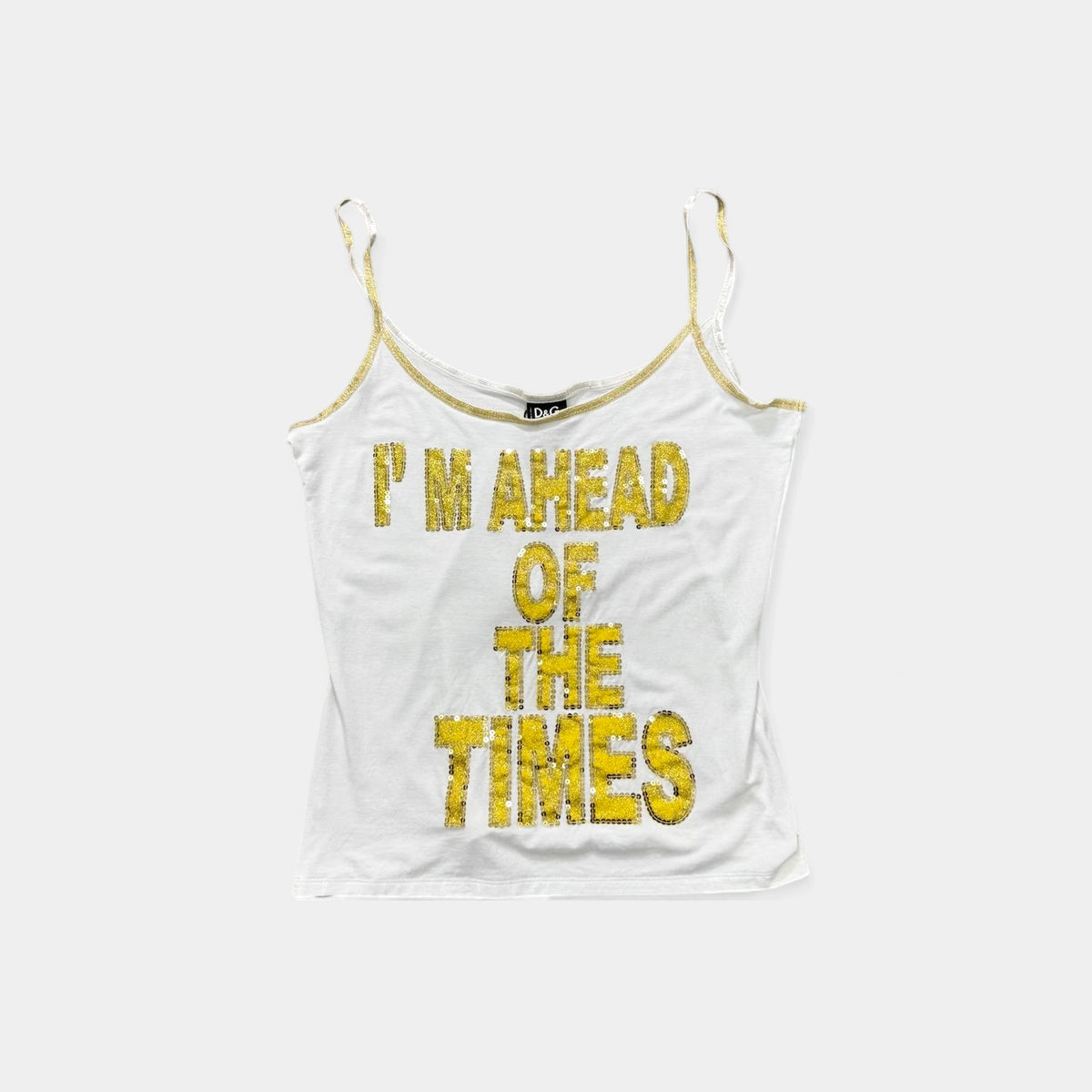 Dolce & Gabbana 2000s 'I'm Ahead of the Times' Gold Sequin Tank Top